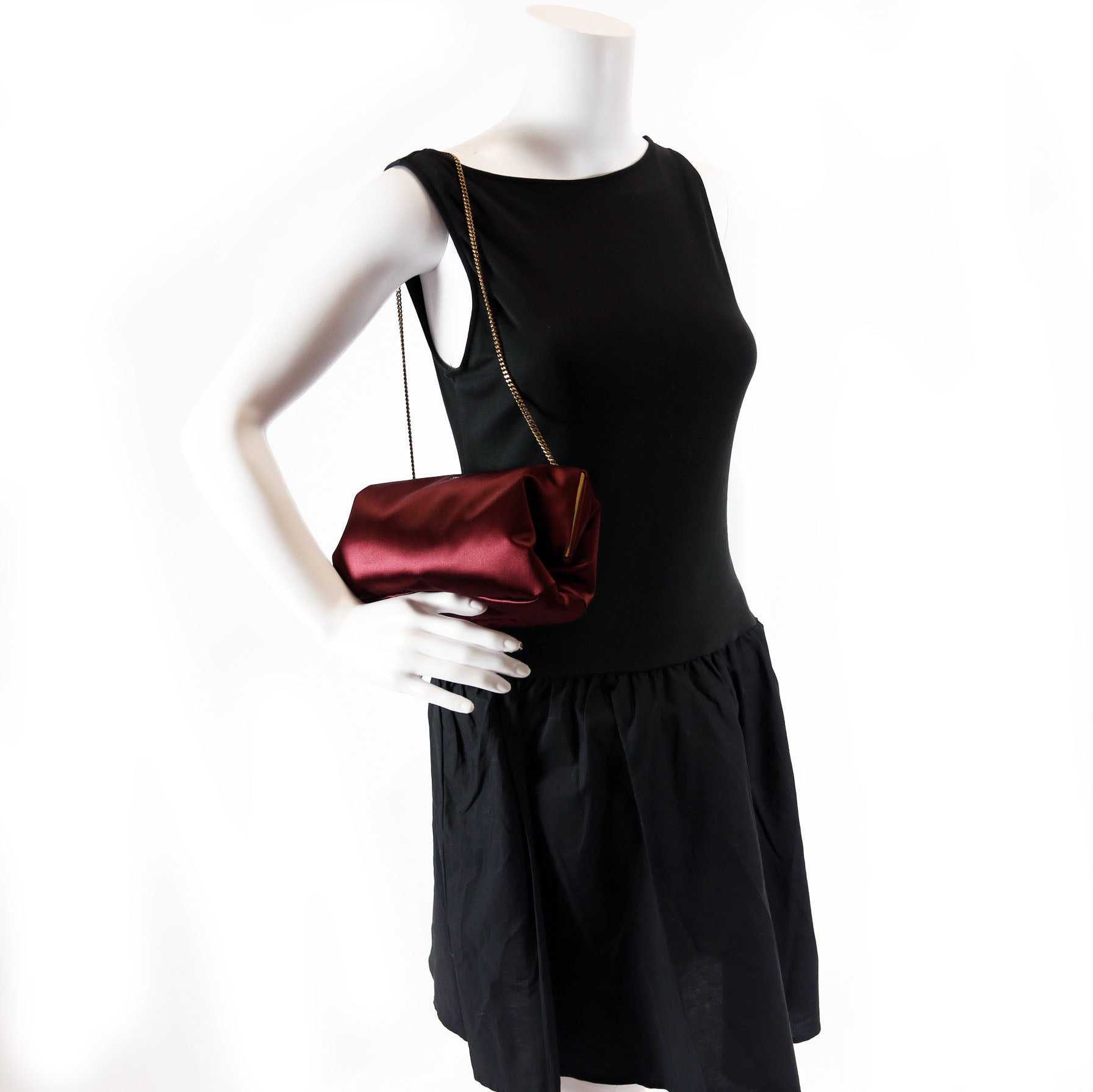 SAINT LAURENT Satin Chain Clutch With Chain 807825 Burgundy