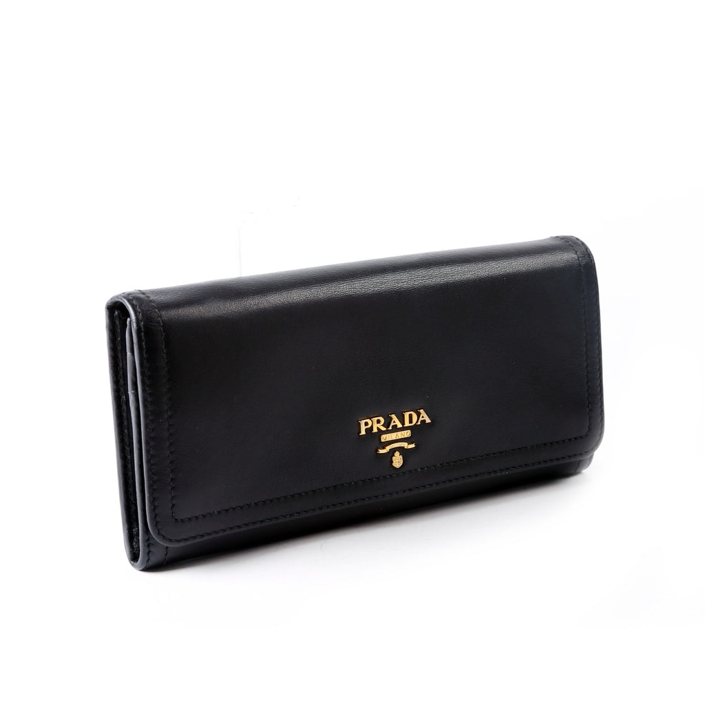 Prada Soft Calfskin Continental Wallet Black
