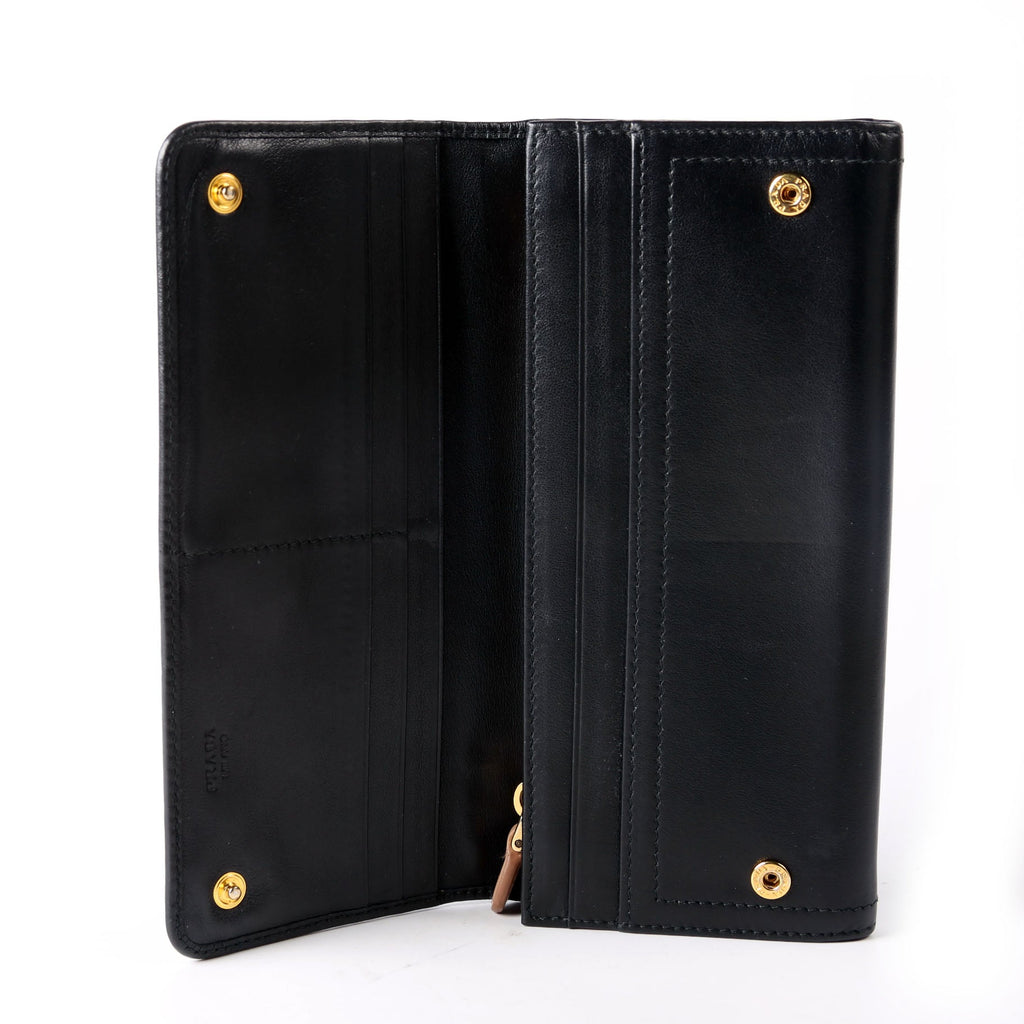 Prada Soft Calfskin Continental Wallet Black