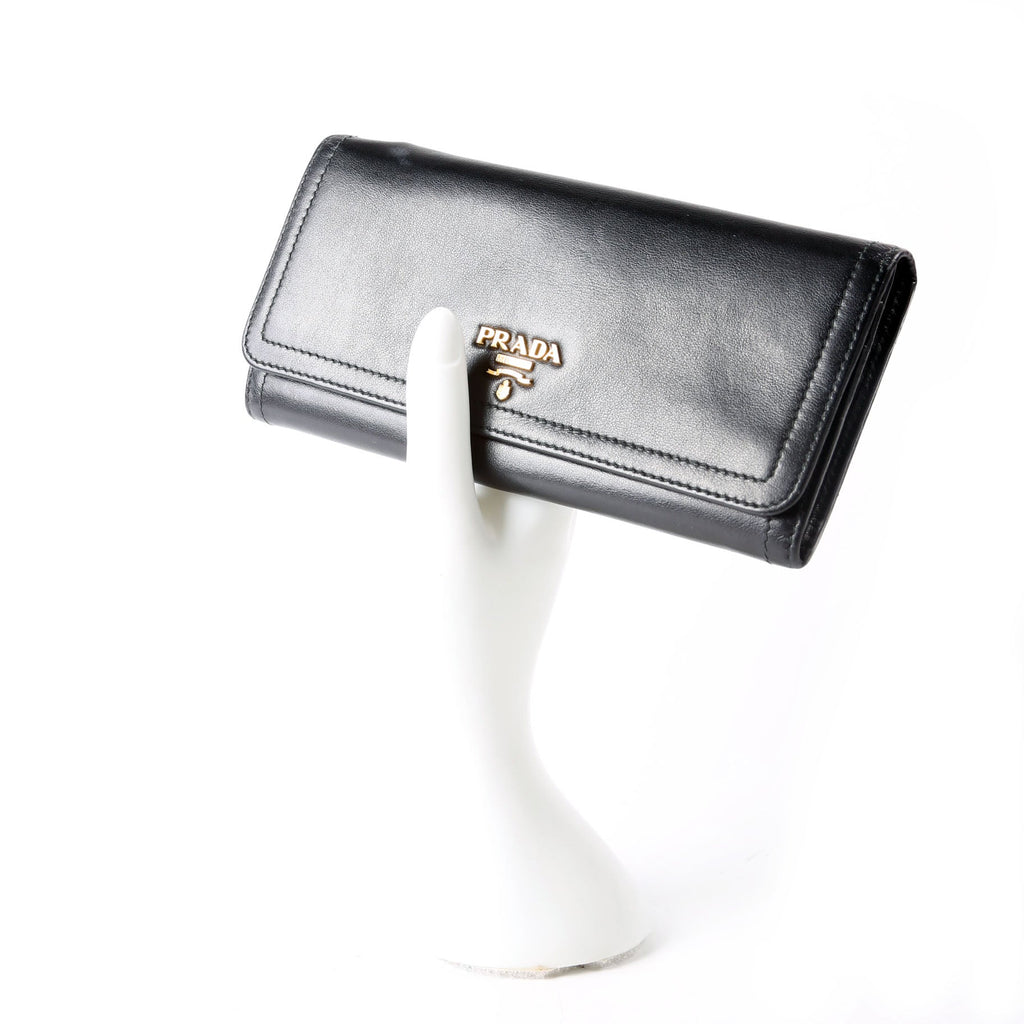Prada Soft Calfskin Continental Wallet Black