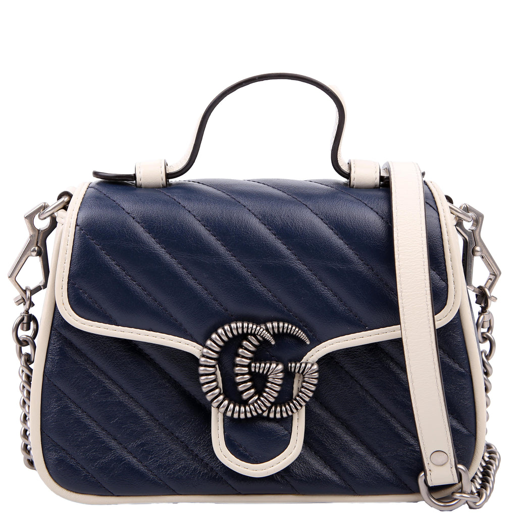 Gucci 583571 Marmont Aria Mini Top Handle Blue/White