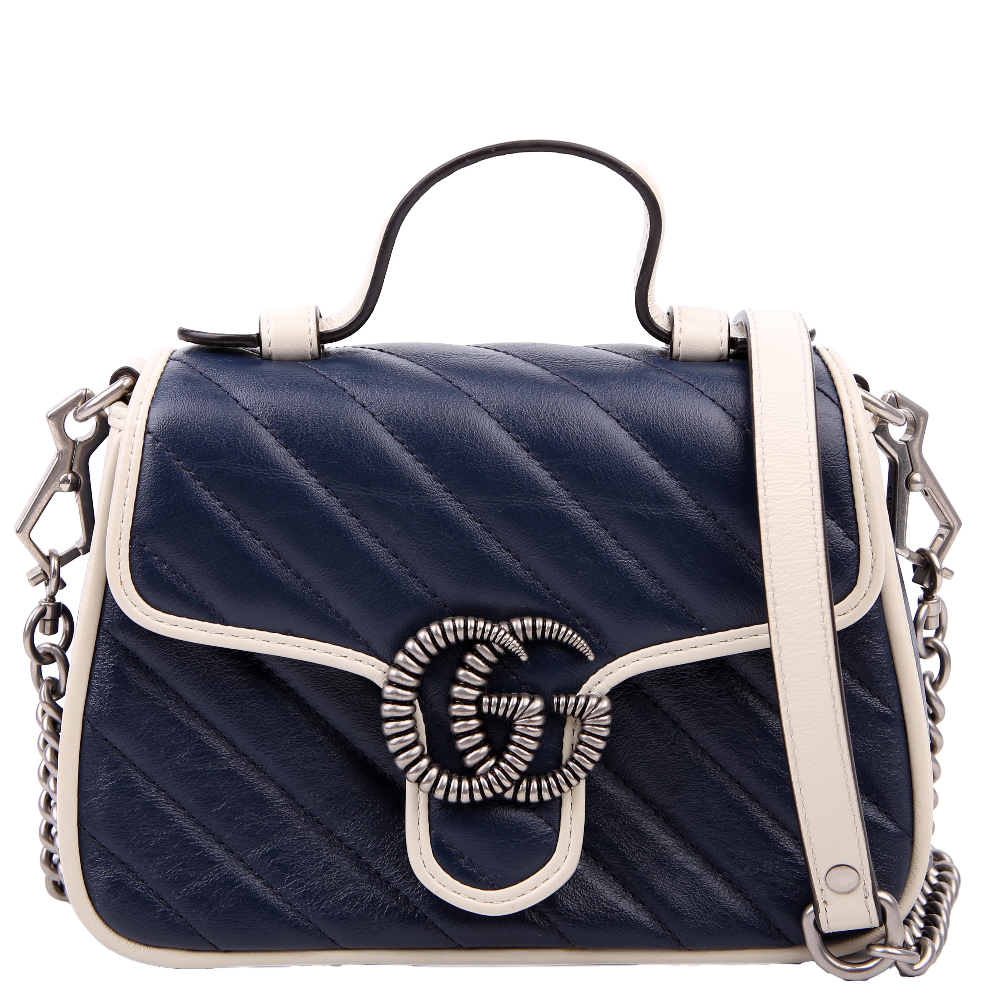 Gucci 583571 Marmont Aria Mini Top Handle Blue/White