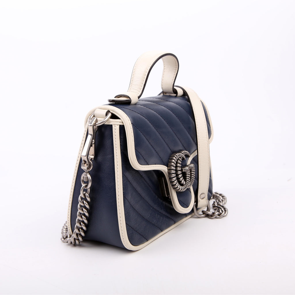 Gucci 583571 Marmont Aria Mini Top Handle Blue/White