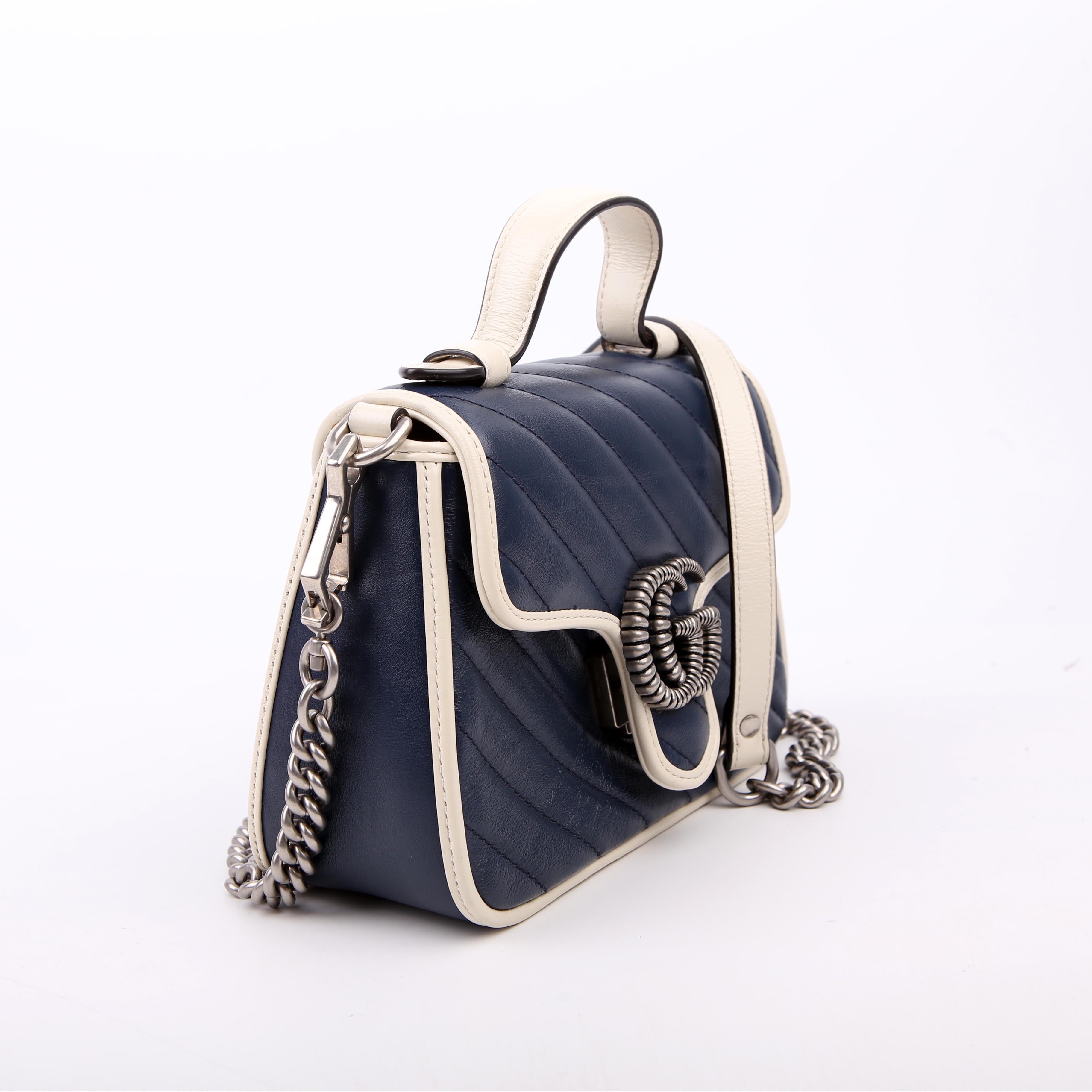 Gucci 583571 Marmont Aria Mini Top Handle Blue/White