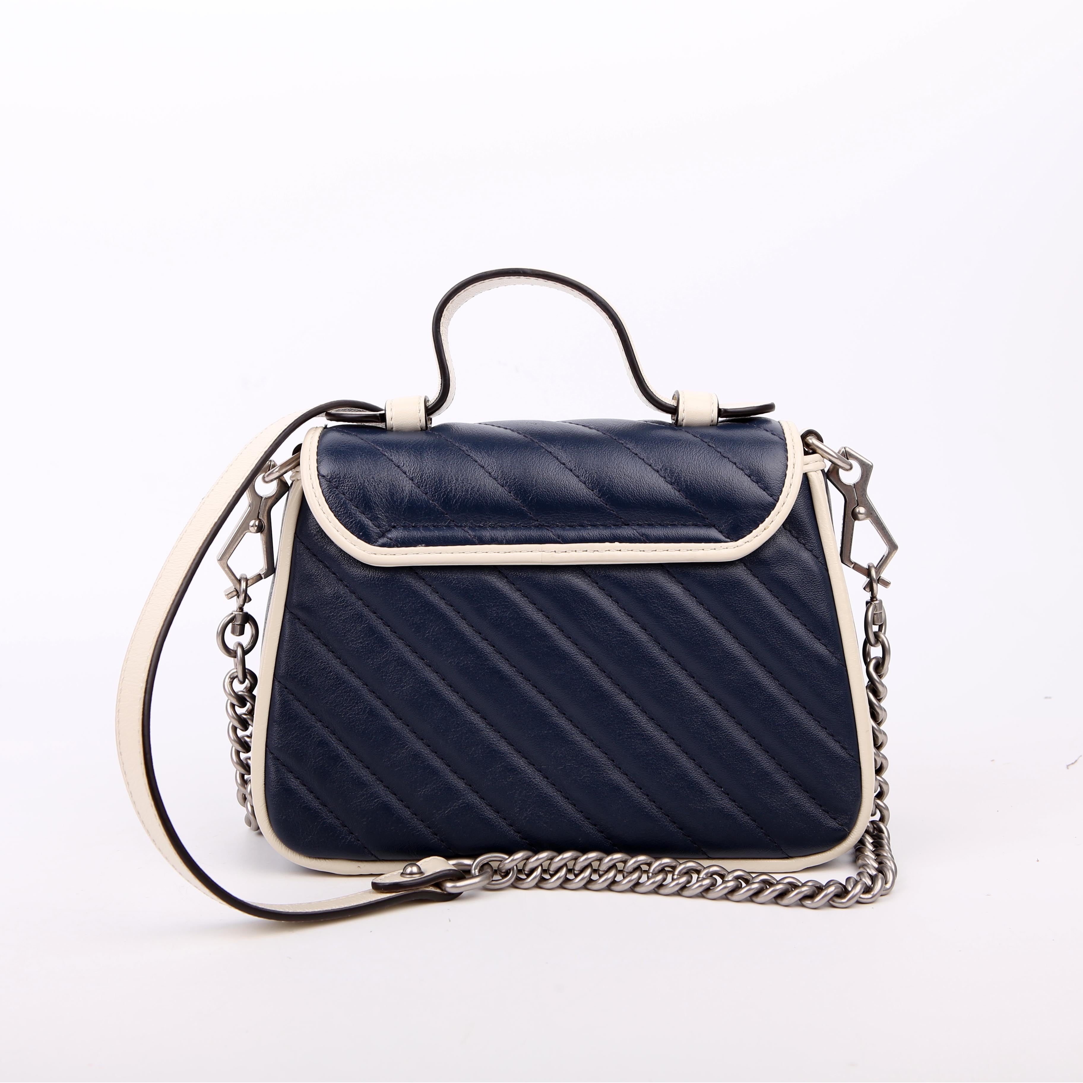 Gucci 583571 Marmont Aria Mini Top Handle Blue/White