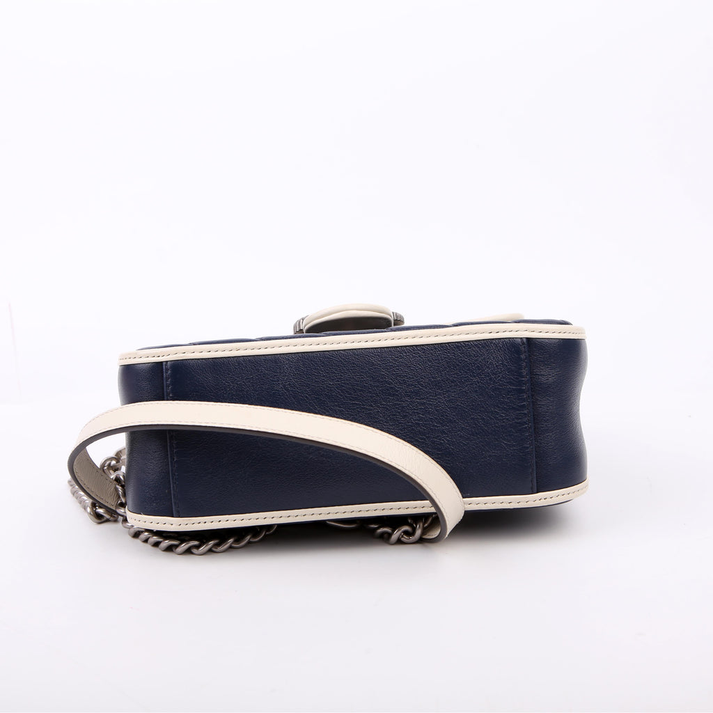 Gucci 583571 Marmont Aria Mini Top Handle Blue/White