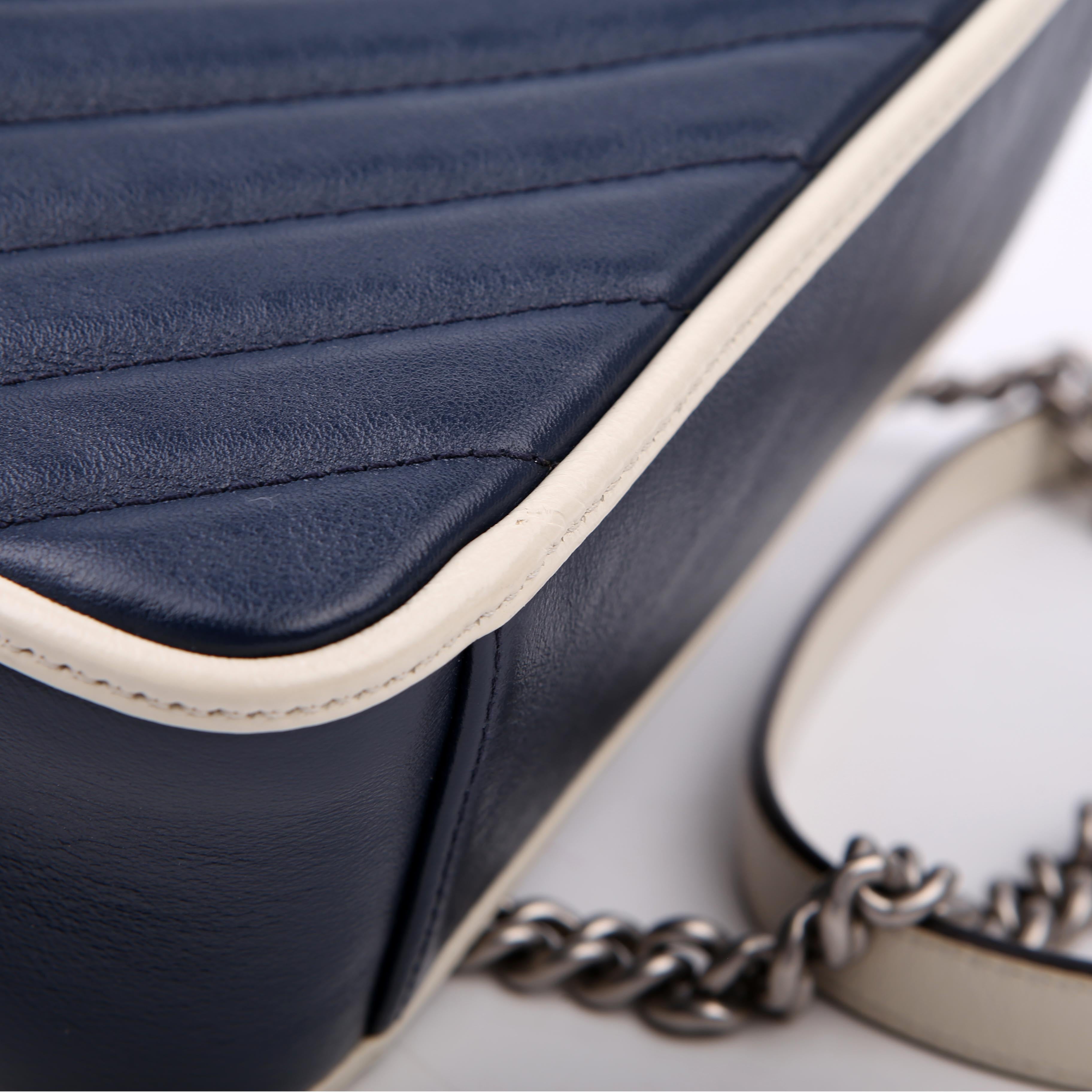 Gucci 583571 Marmont Aria Mini Top Handle Blue/White