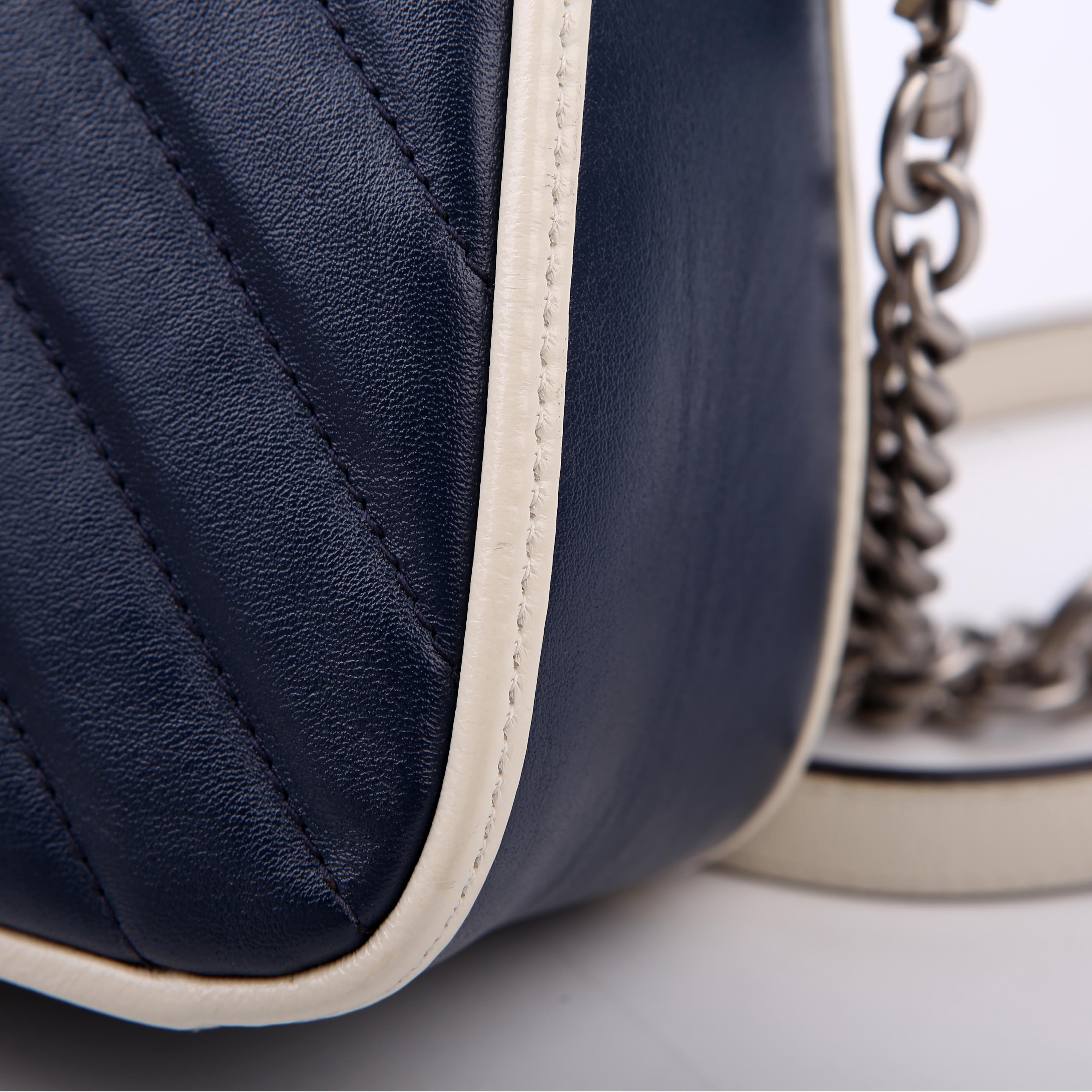 Gucci 583571 Marmont Aria Mini Top Handle Blue/White