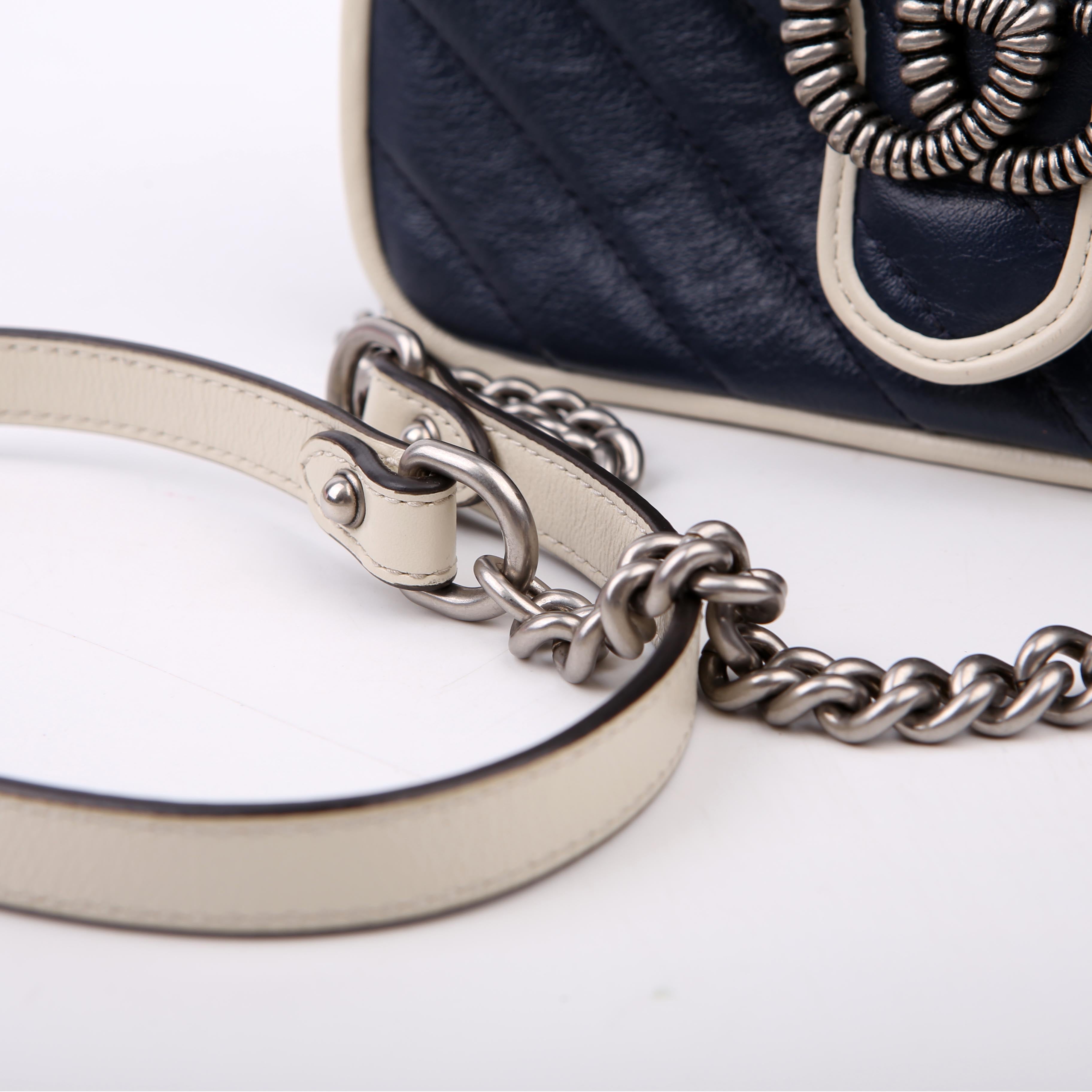 Gucci 583571 Marmont Aria Mini Top Handle Blue/White