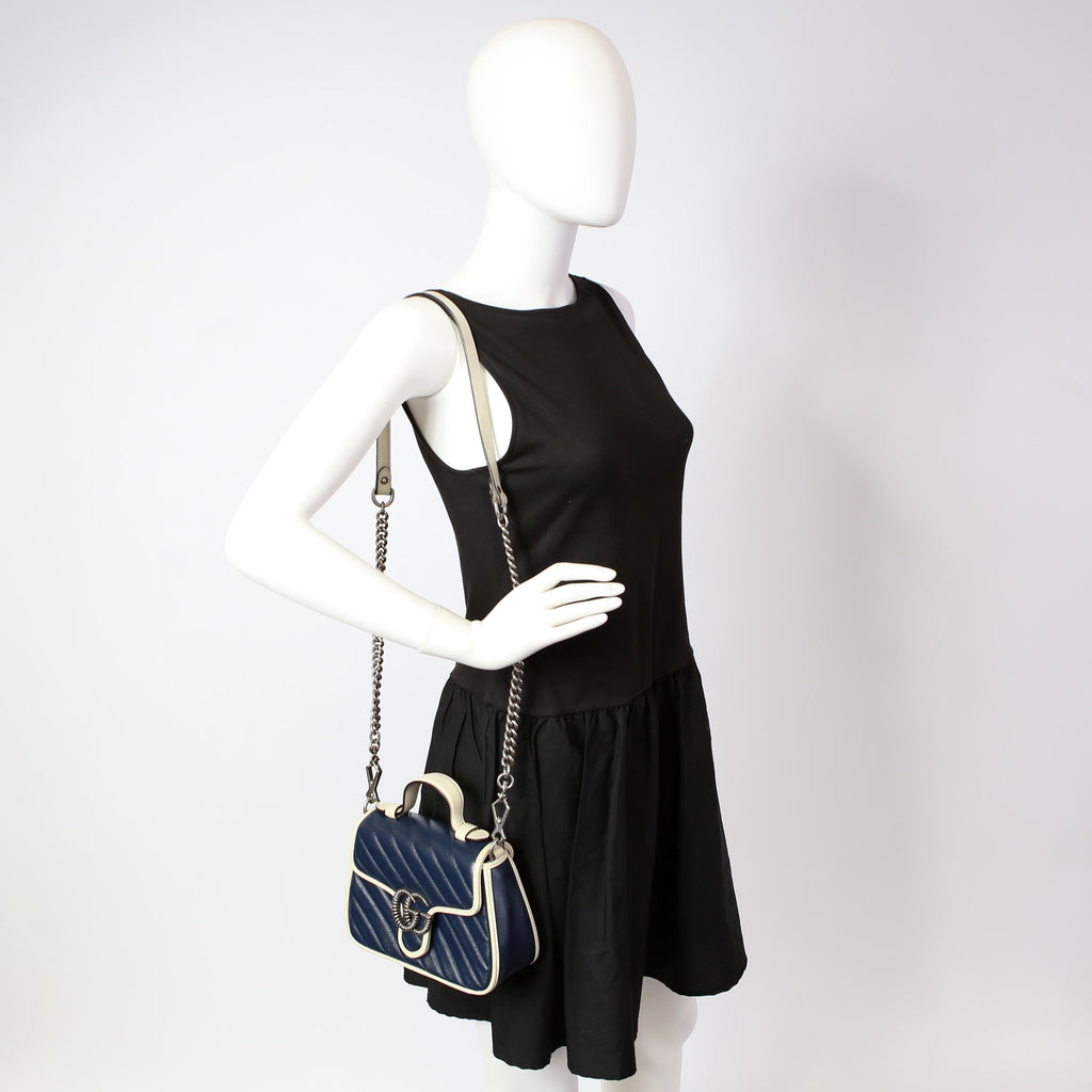 Gucci 583571 Marmont Aria Mini Top Handle Blue/White
