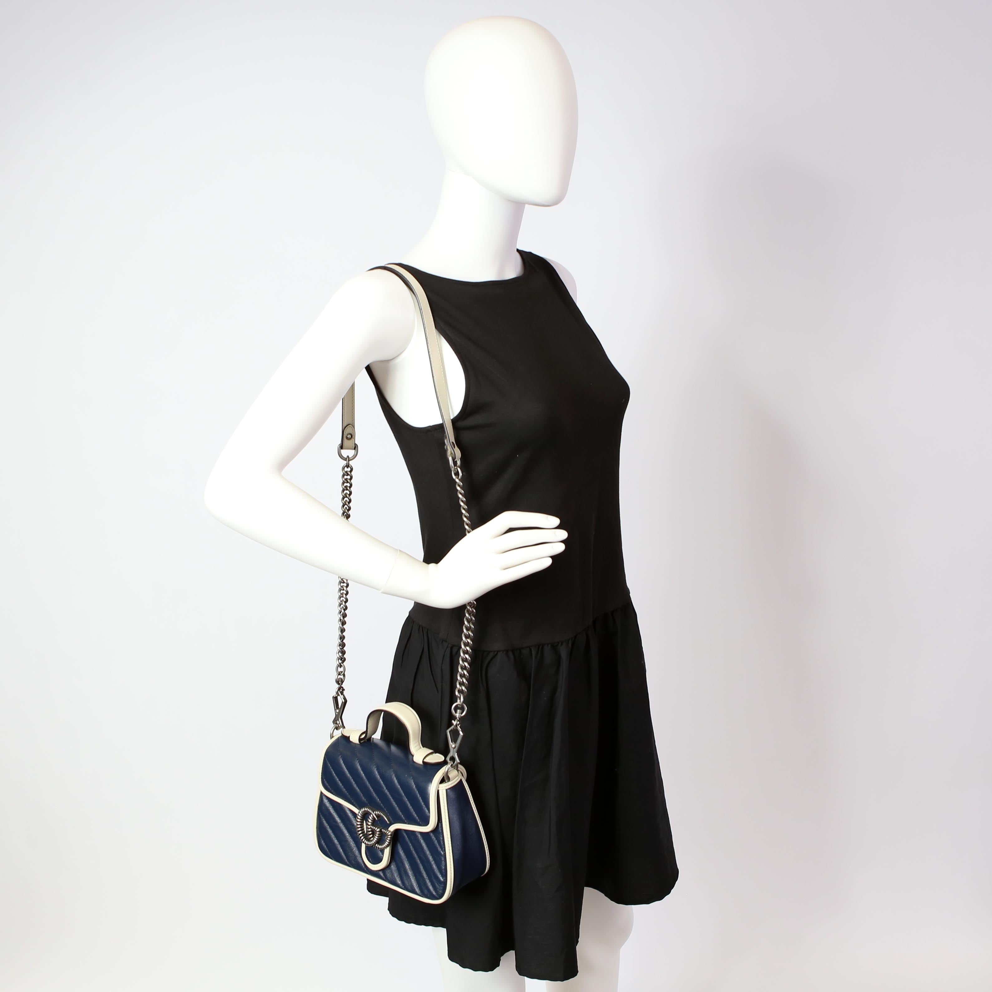 Gucci 583571 Marmont Aria Mini Top Handle Blue/White