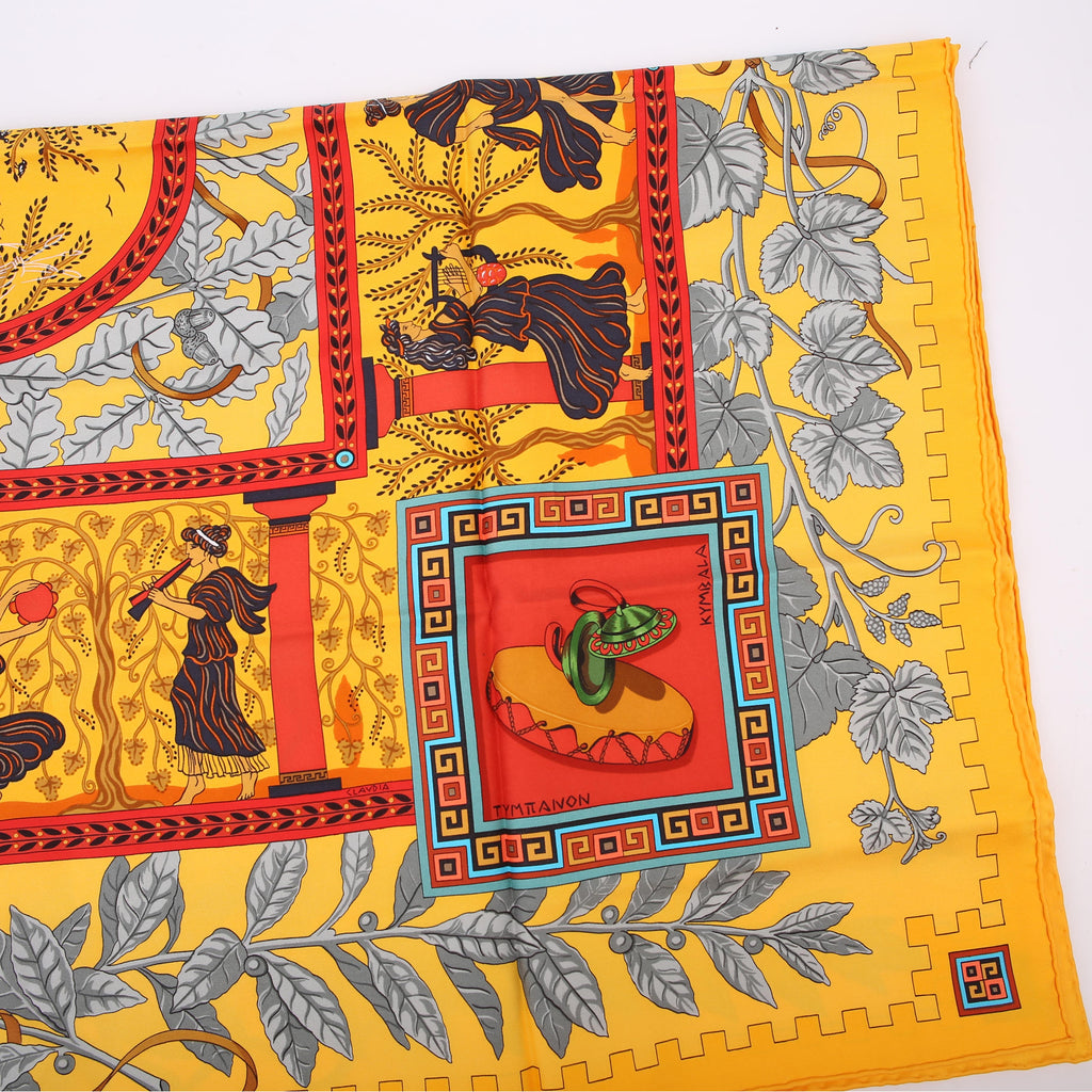 Hermes Tymitanon Kymbala 90CM Silk Scarf Yellow