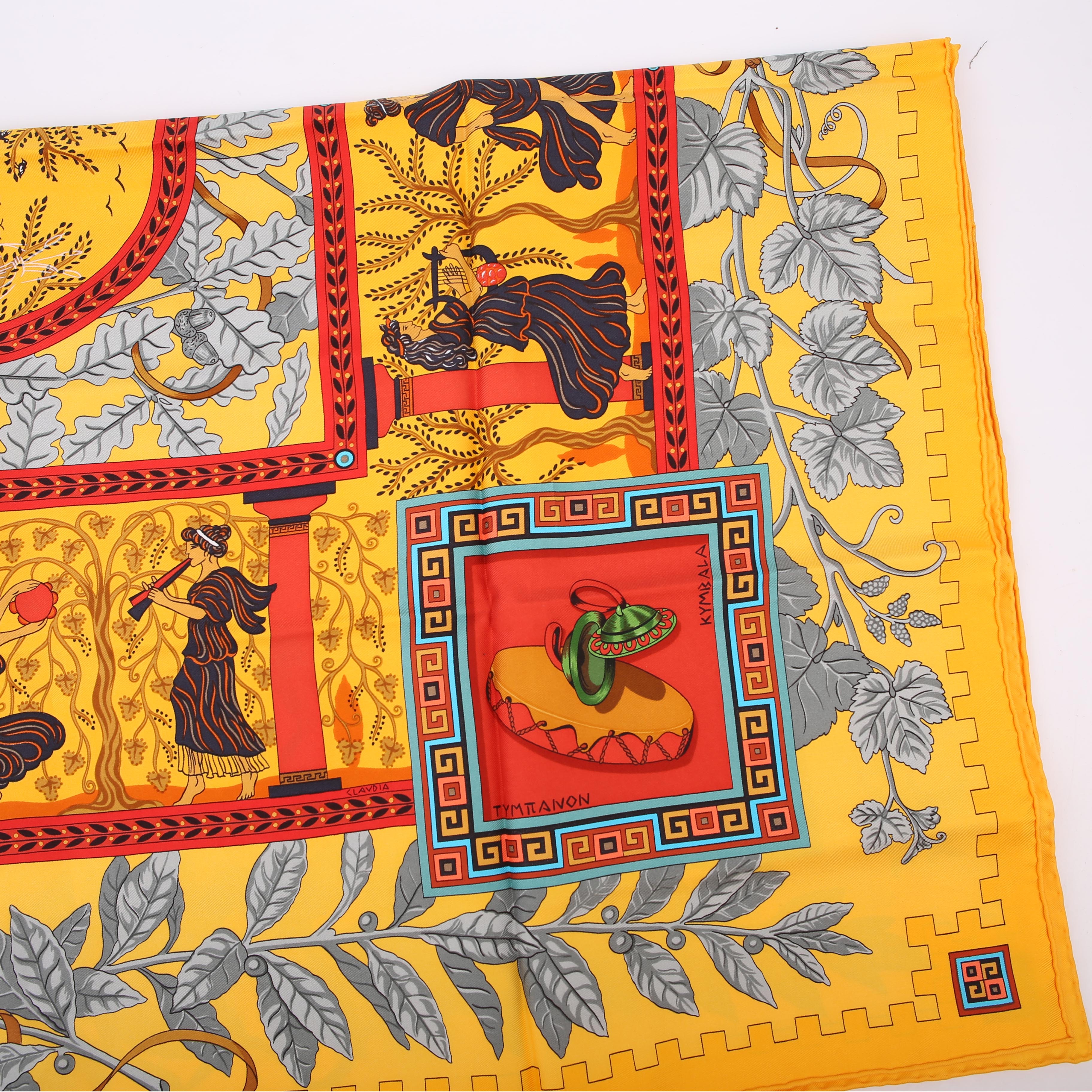Hermes Tymitanon Kymbala 90CM Silk Scarf Yellow