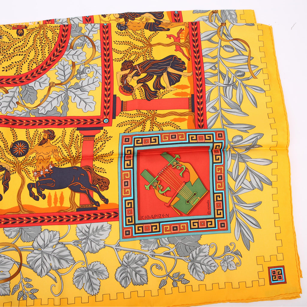 Hermes Tymitanon Kymbala 90CM Silk Scarf Yellow
