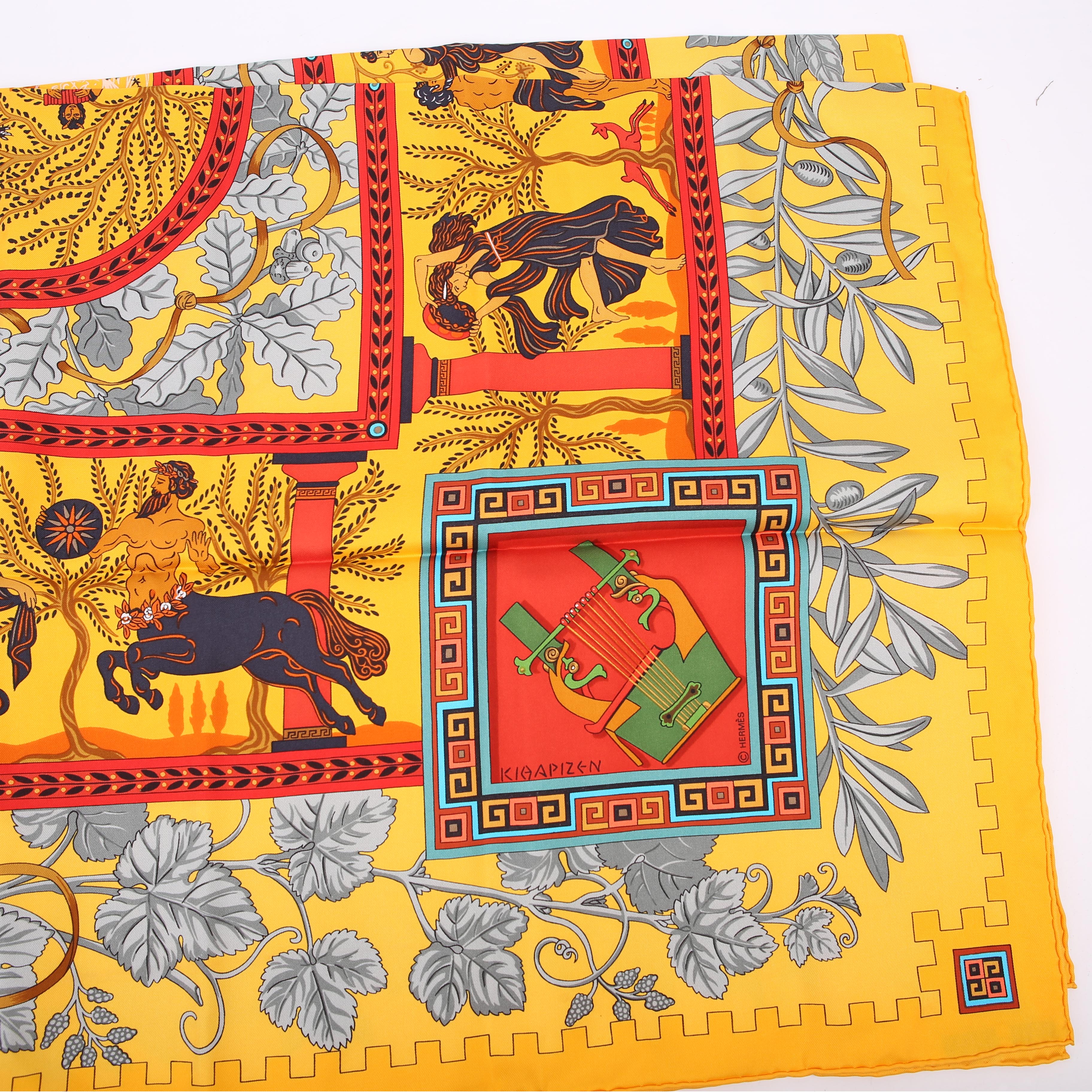 Hermes Tymitanon Kymbala 90CM Silk Scarf Yellow