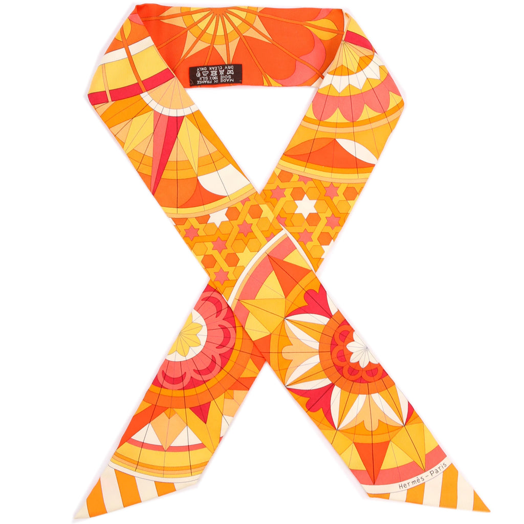 Les Flots Du Cheval Twilly Silk Scarf Orange/Yellow