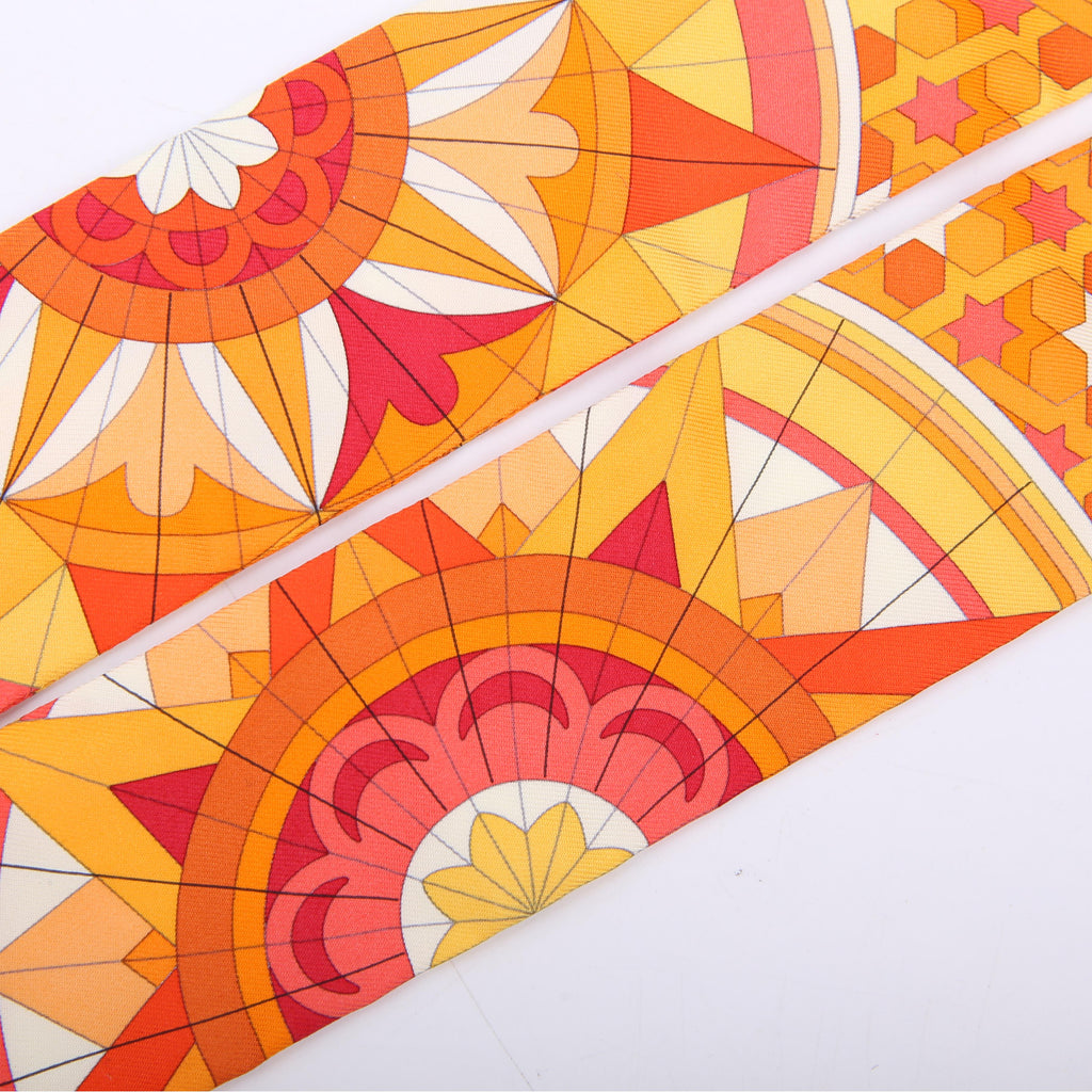 Les Flots Du Cheval Twilly Silk Scarf Orange/Yellow