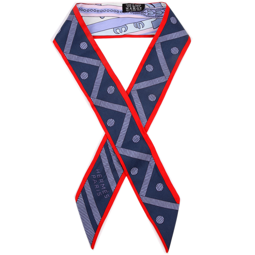 Hermes Balade En Berline Twilly Silk Scarf Blue/Red