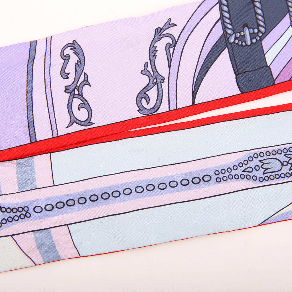 Hermes Balade En Berline Twilly Silk Scarf Blue/Red