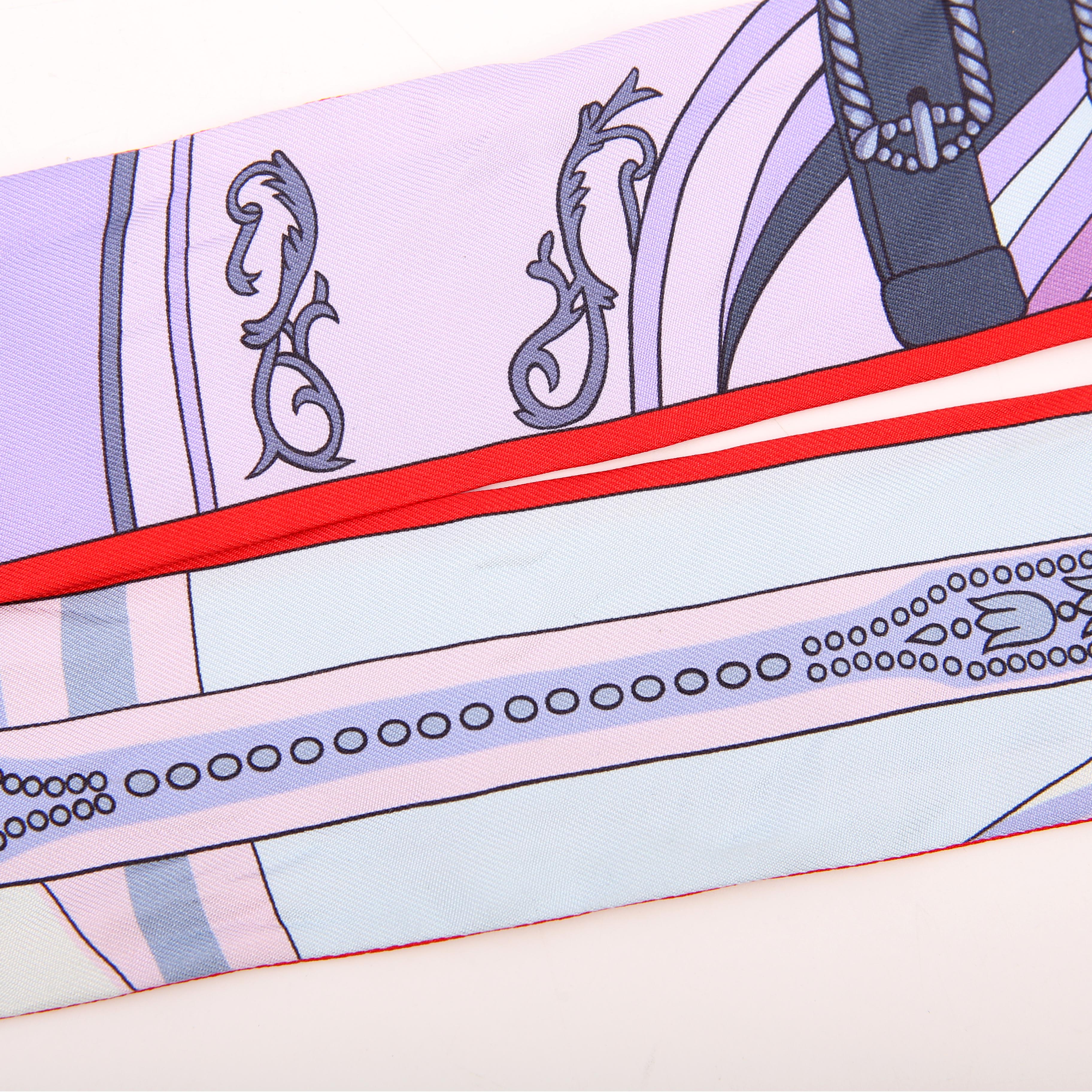 Hermes Balade En Berline Twilly Silk Scarf Blue/Red