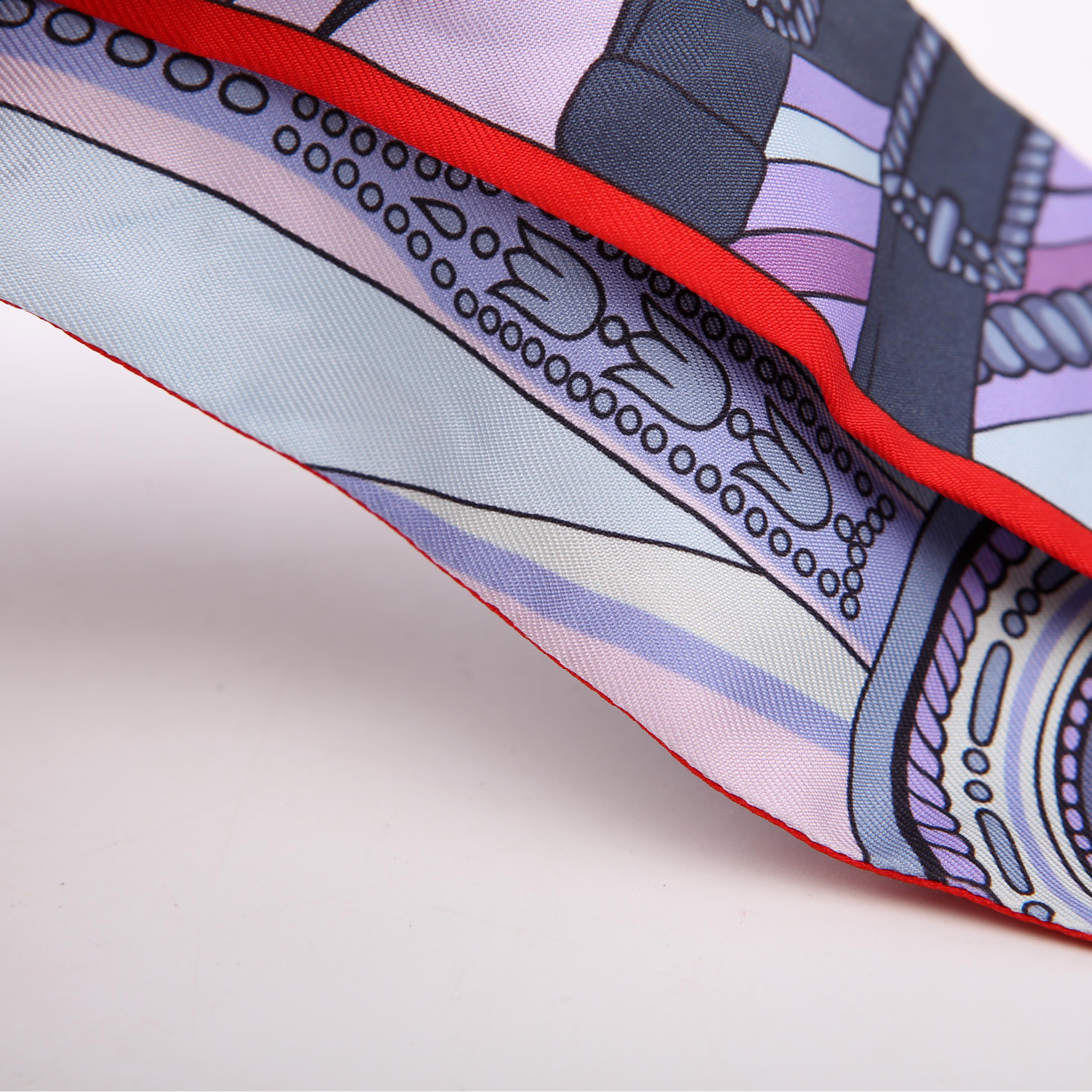 Hermes Balade En Berline Twilly Silk Scarf Blue/Red