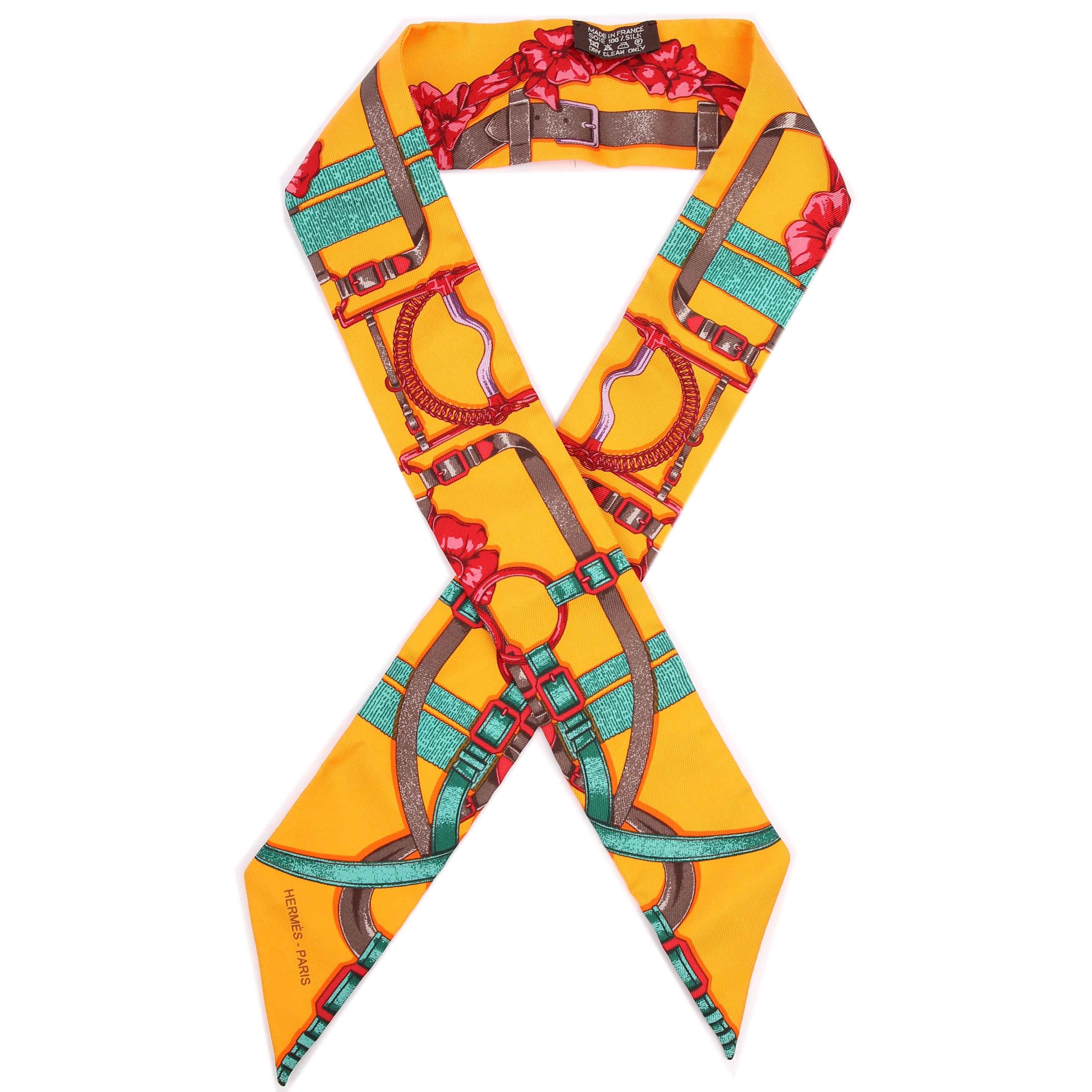 Hermes Grand Manege Twilly Silk Scarf Orange
