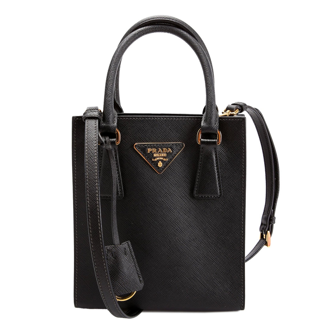 Prada 1BA358 Saffiano Conv Open Tote Mini Black/Gold
