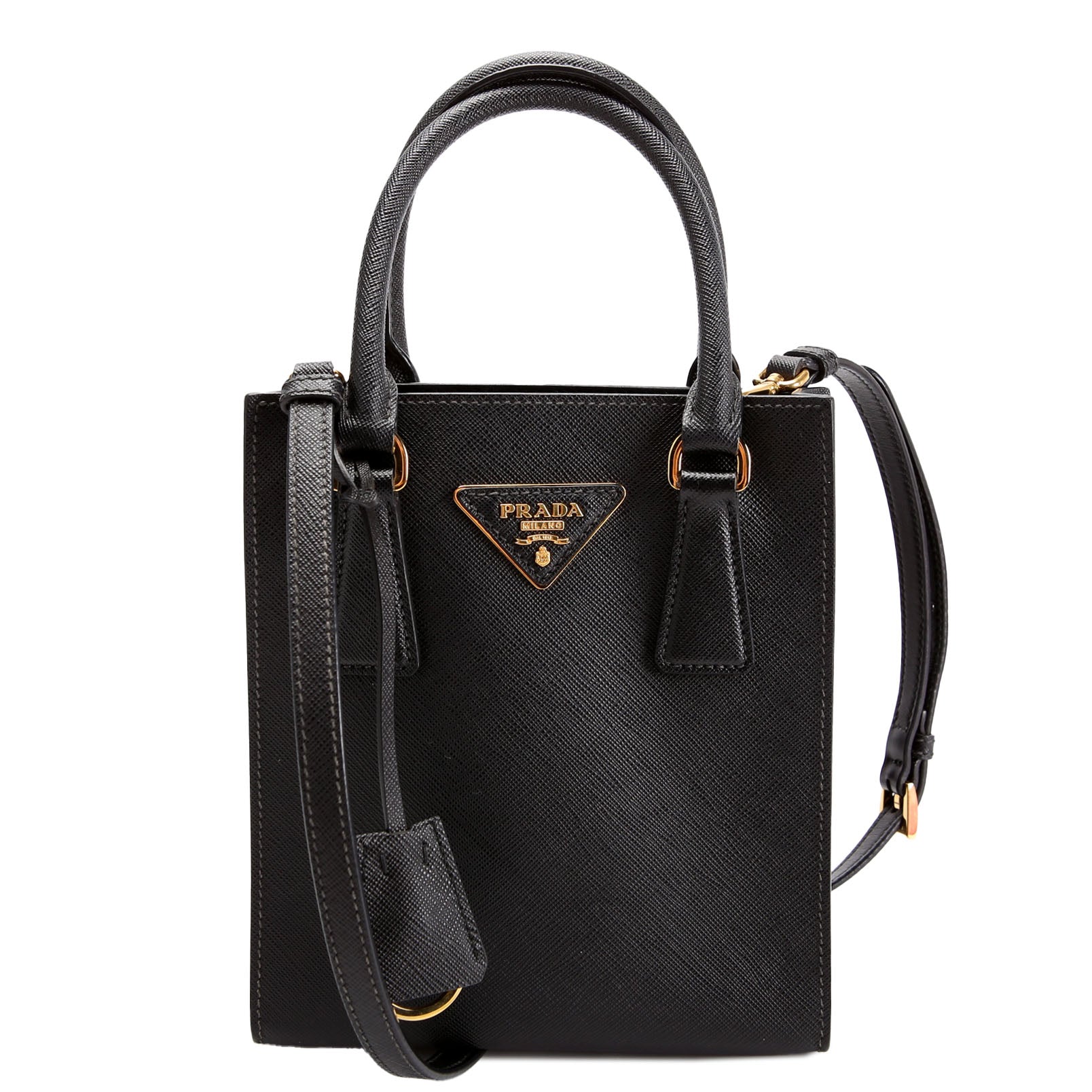 Prada 1BA358 Saffiano Conv Open Tote Mini Black/Gold