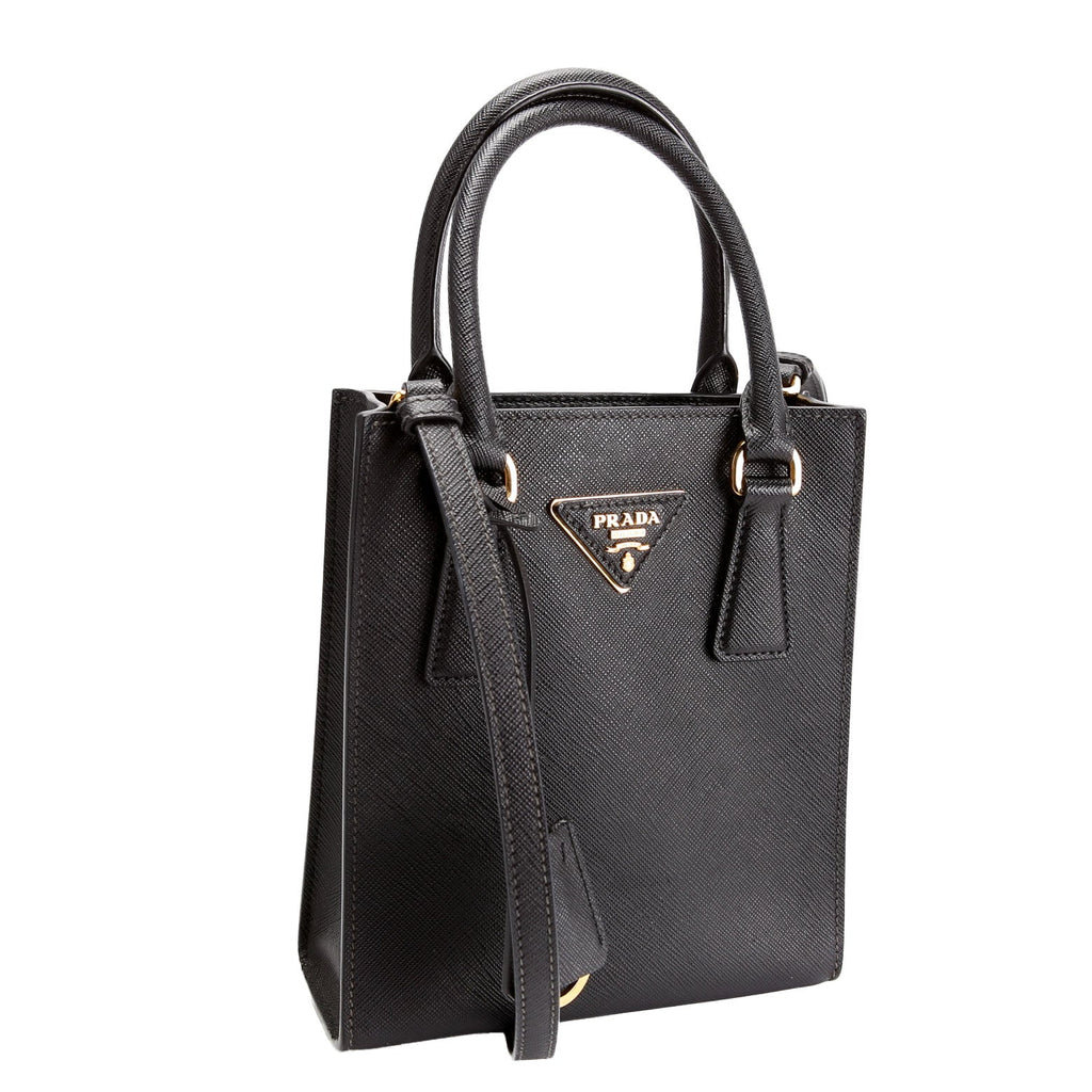 Prada 1BA358 Saffiano Conv Open Tote Mini Black/Gold