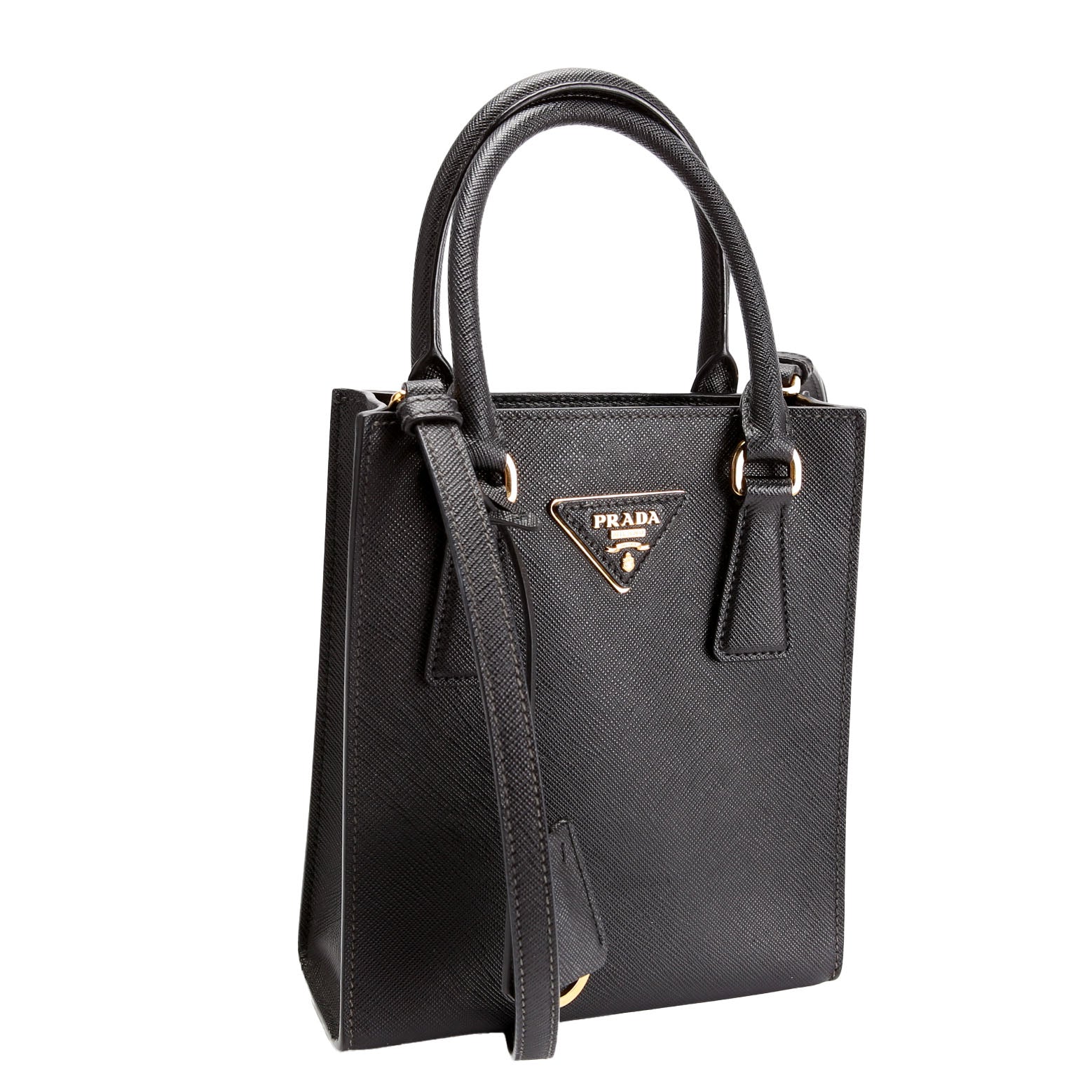 Prada 1BA358 Saffiano Conv Open Tote Mini Black/Gold