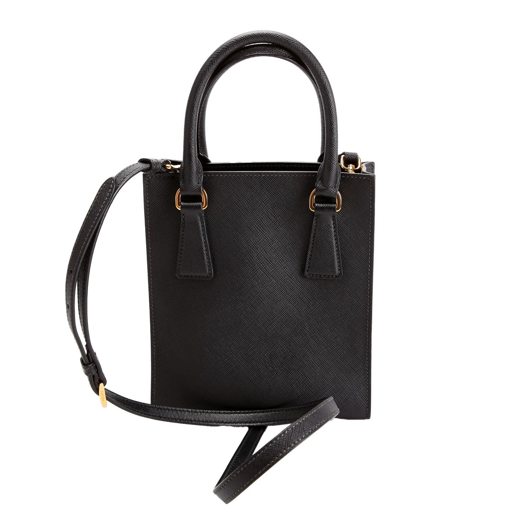Prada 1BA358 Saffiano Conv Open Tote Mini Black/Gold