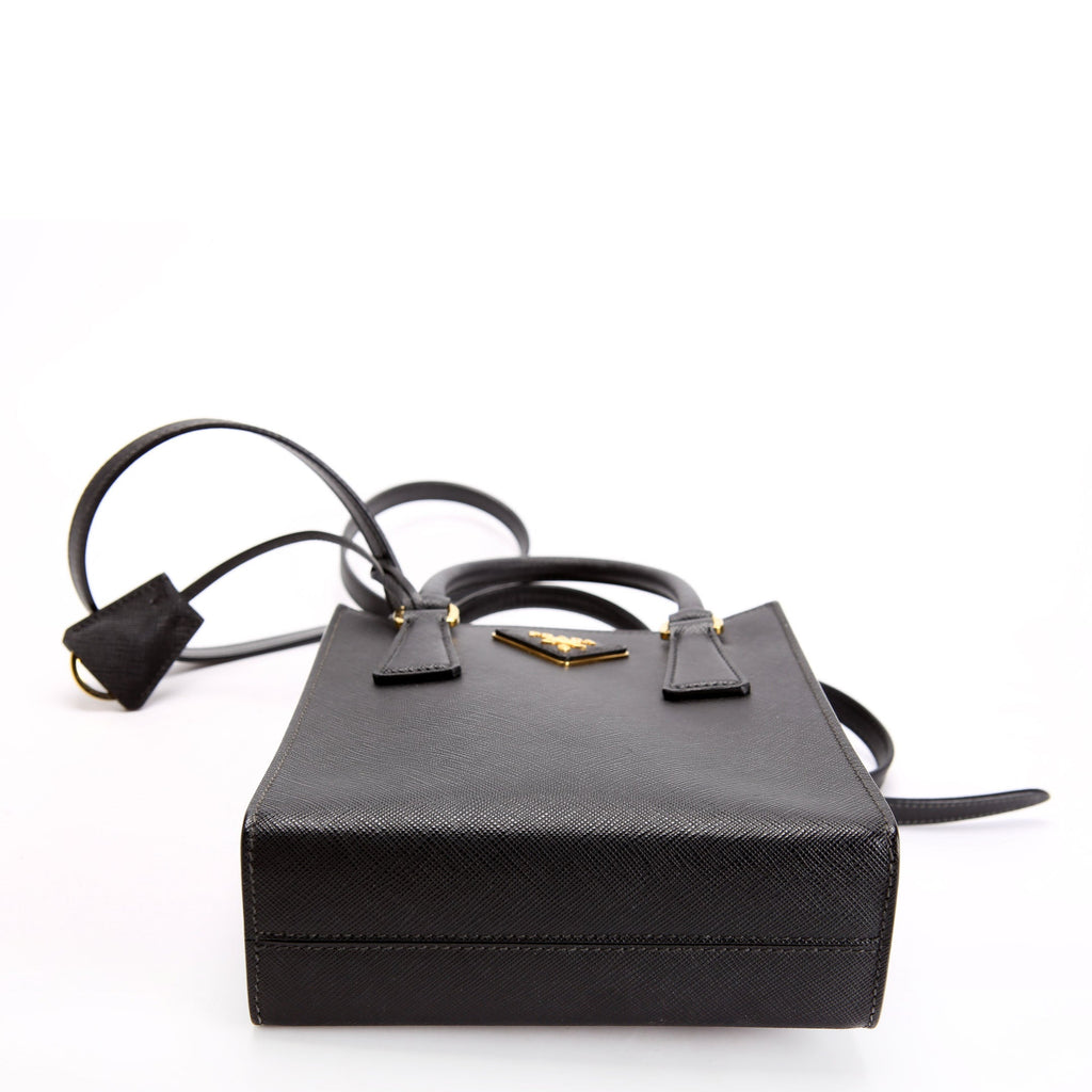 Prada 1BA358 Saffiano Conv Open Tote Mini Black/Gold