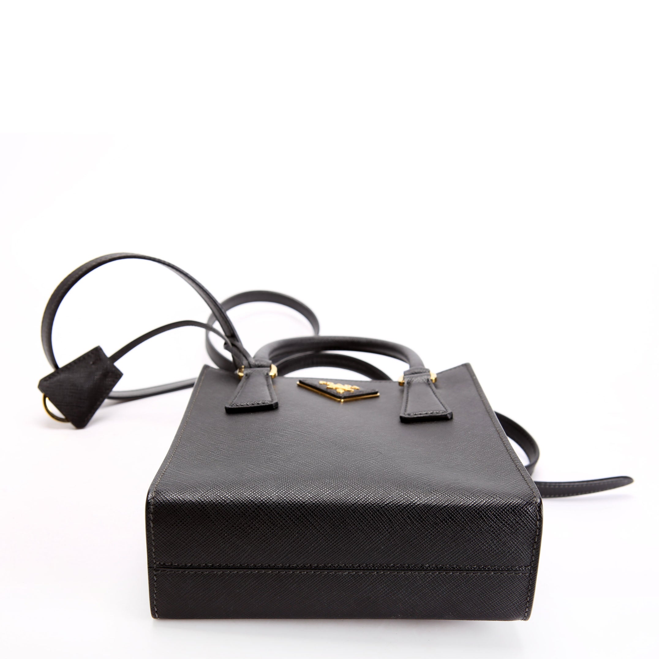 Prada 1BA358 Saffiano Conv Open Tote Mini Black/Gold