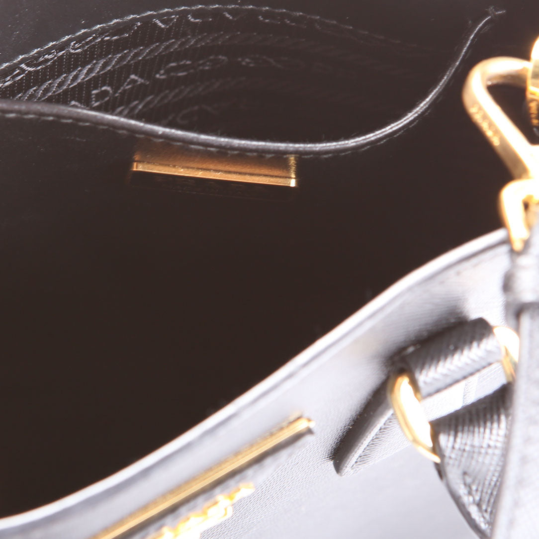 Prada 1BA358 Saffiano Conv Open Tote Mini Black/Gold