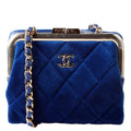 CC Quilted Velvet Coin Purse With Chain RFID Blue