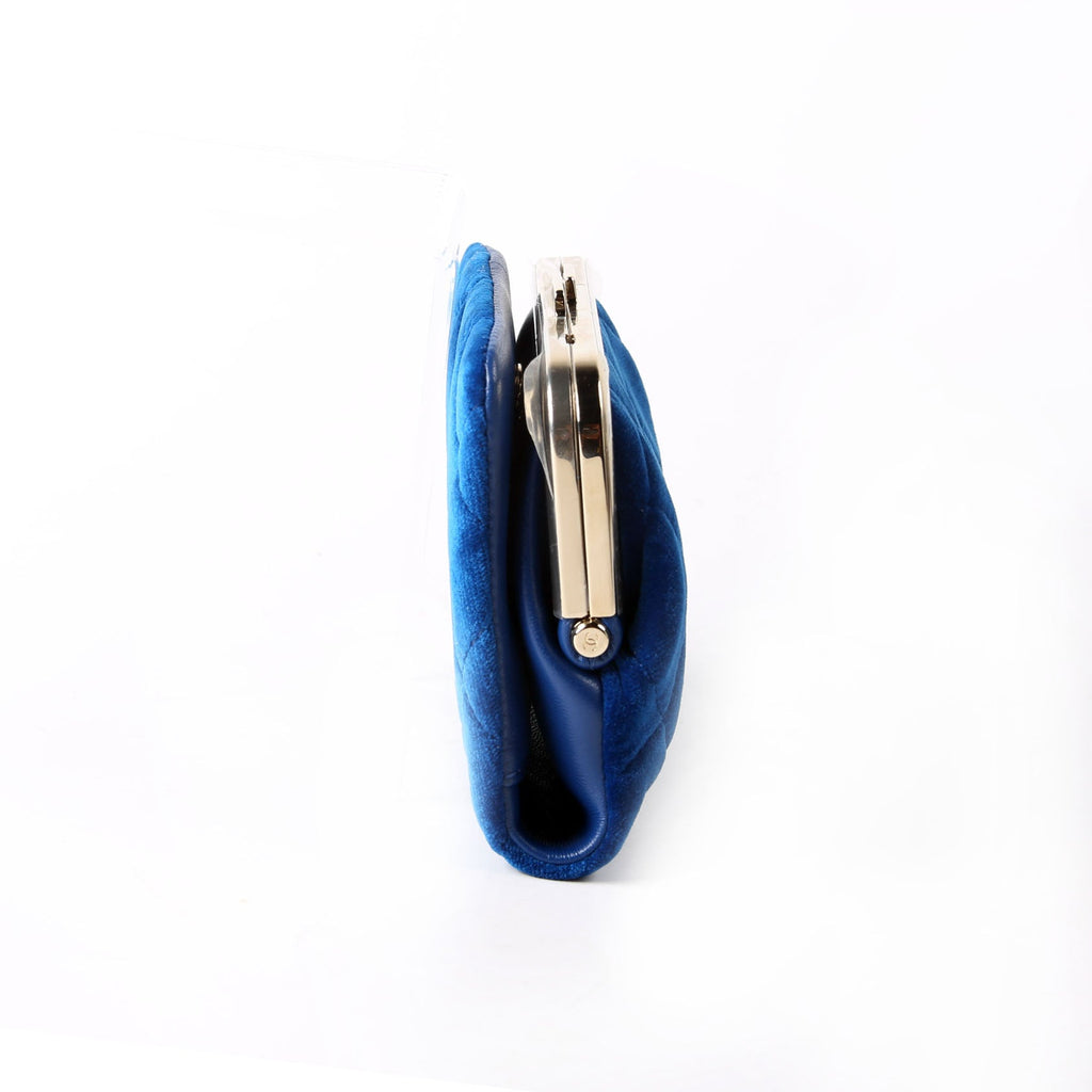 CC Quilted Velvet Coin Purse With Chain RFID Blue