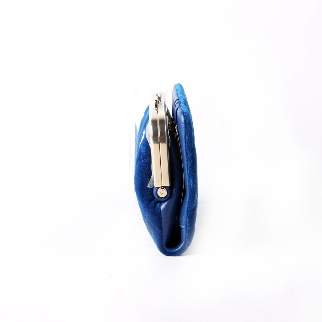 CC Quilted Velvet Coin Purse With Chain RFID Blue