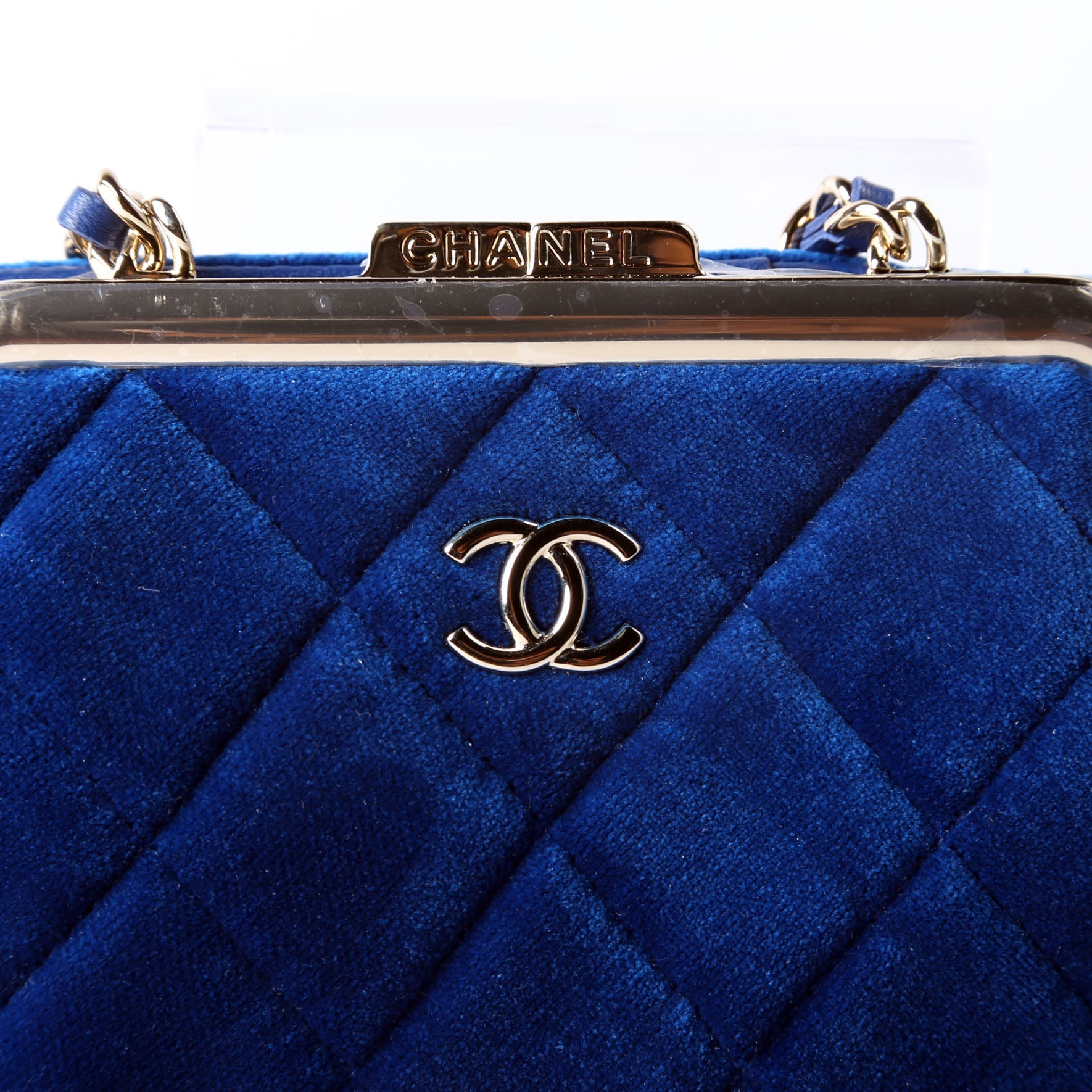 CC Quilted Velvet Coin Purse With Chain RFID Blue