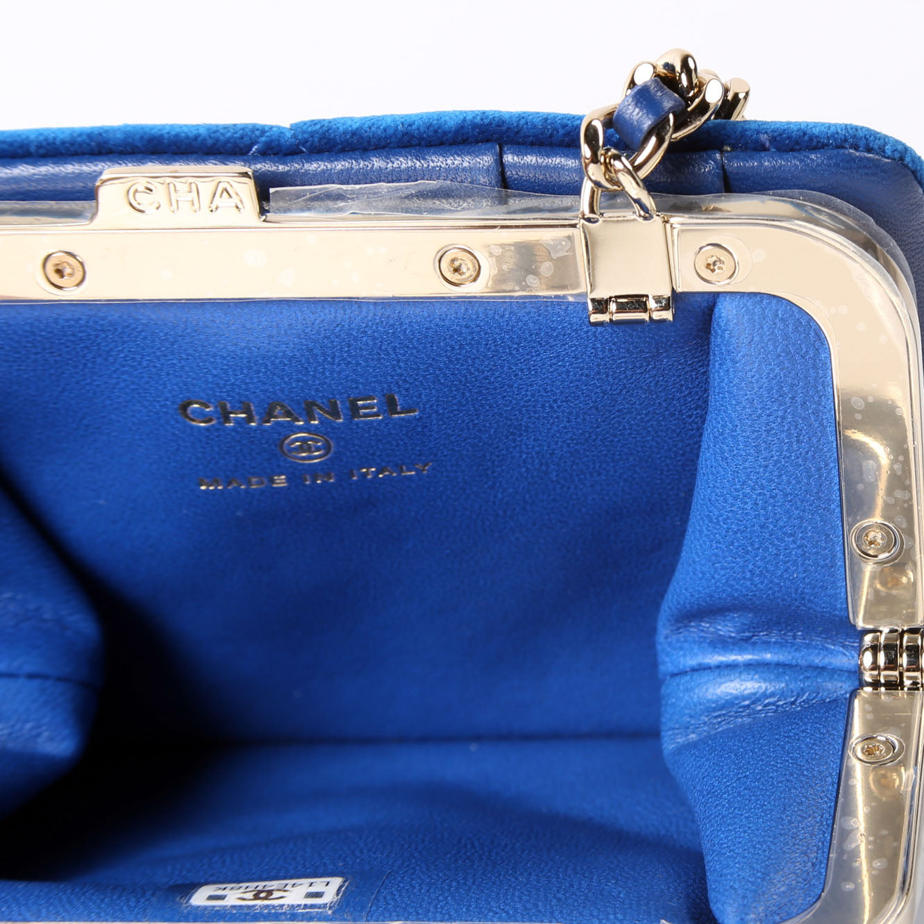 CC Quilted Velvet Coin Purse With Chain RFID Blue