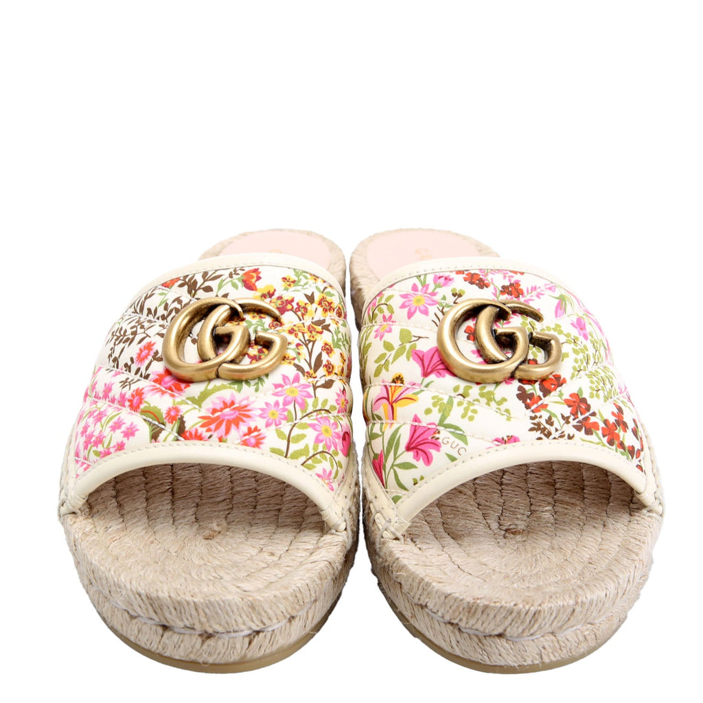 Gucci Marmont Floral Espadrille Slides Size 39.5 Multicolor/Beige