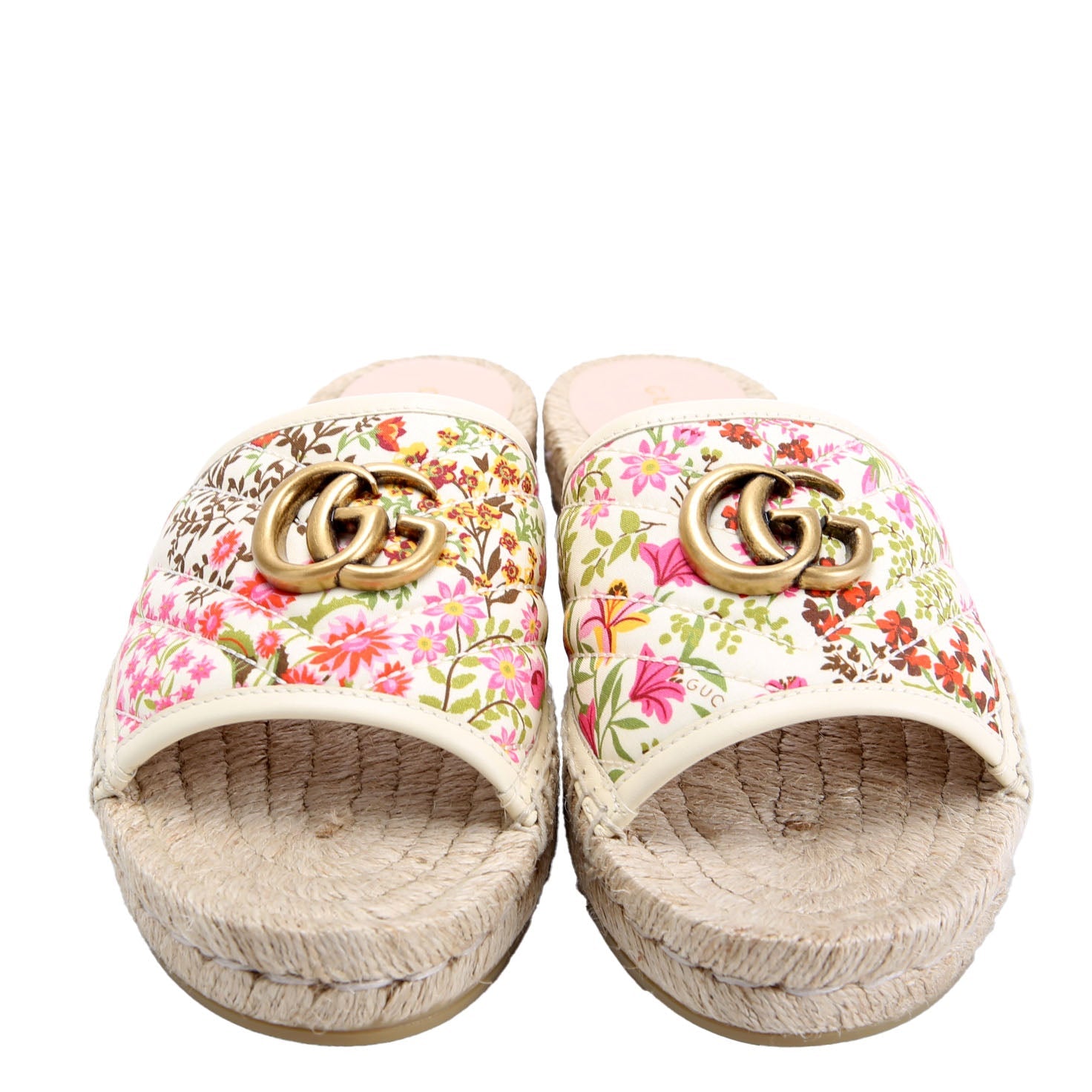 Gucci Marmont Floral Espadrille Slides Size 39.5 Multicolor/Beige