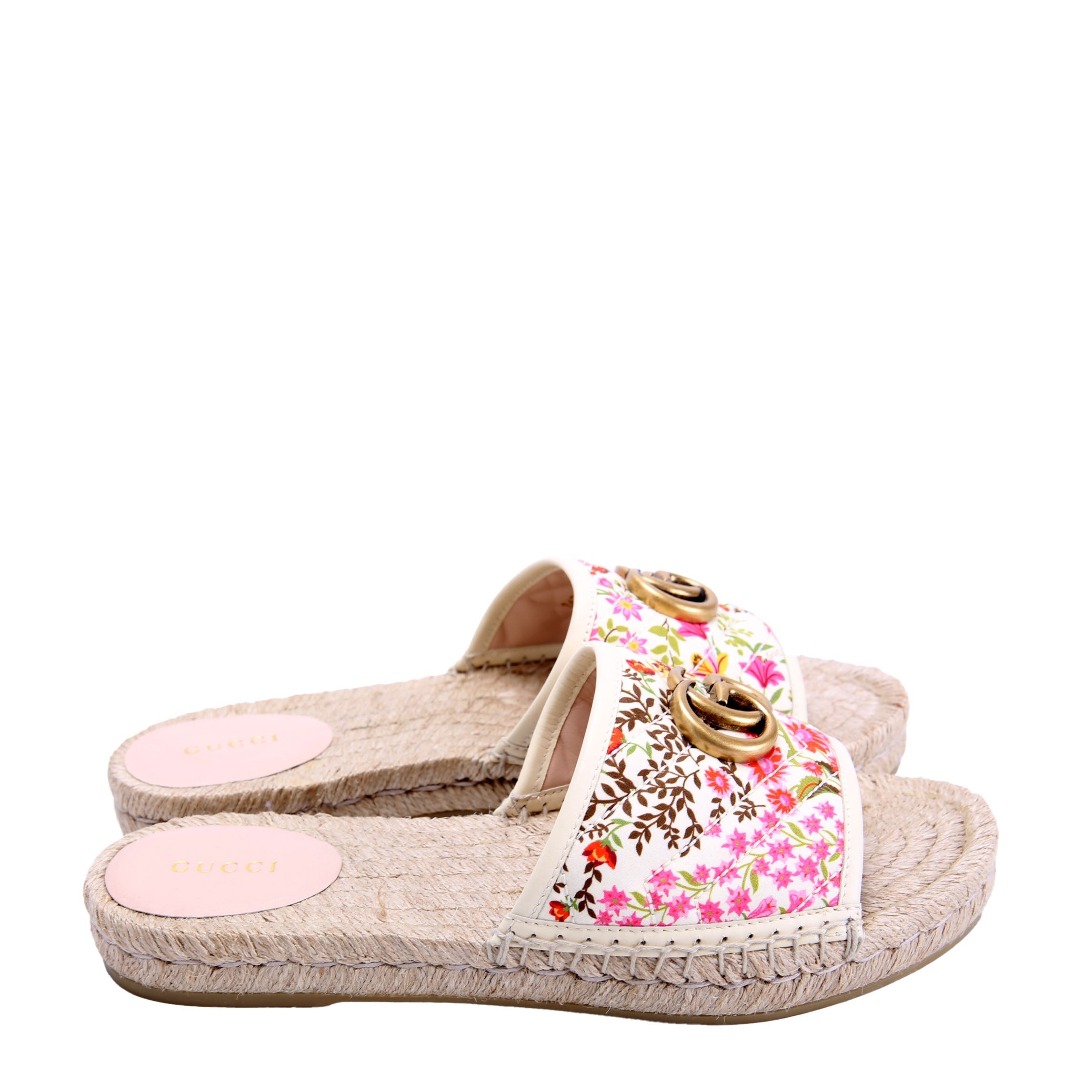 Gucci Marmont Floral Espadrille Slides Size 39.5 Multicolor/Beige