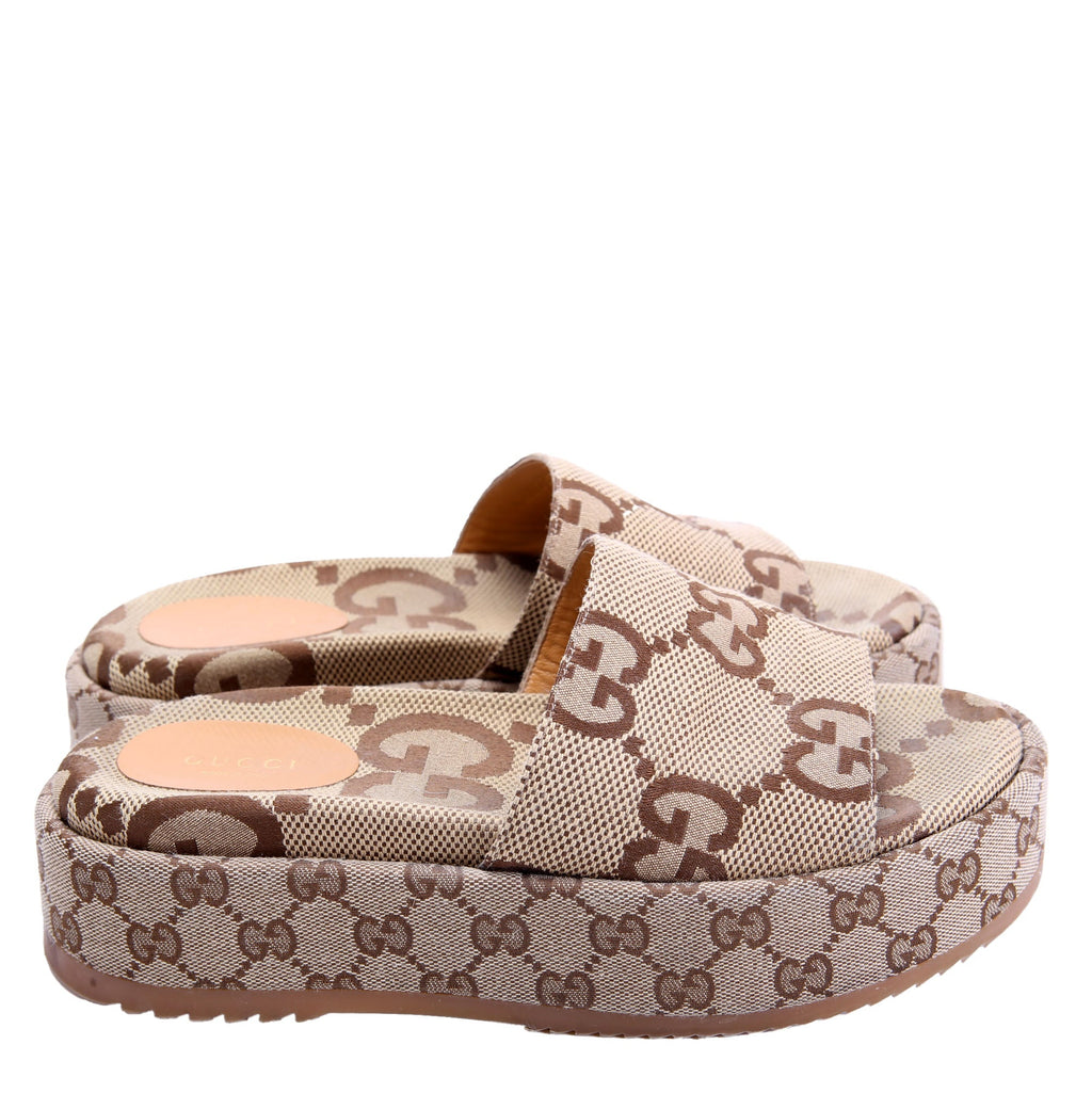 Gucci GG Maxi Canvas Platform Slides Size 39 Brown/Beige