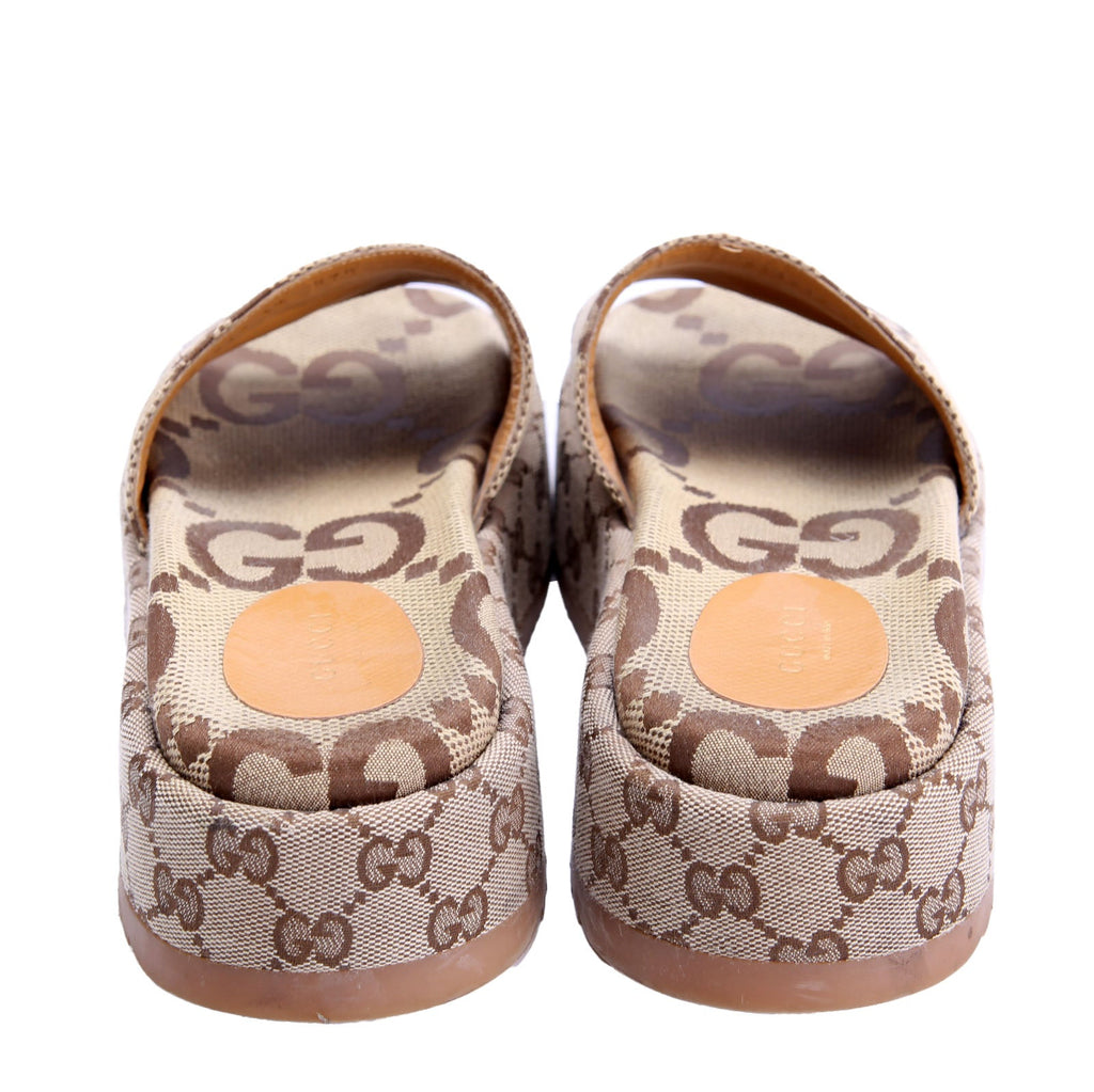 Gucci GG Maxi Canvas Platform Slides Size 39 Brown/Beige