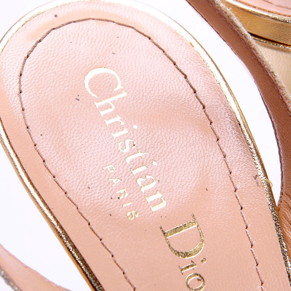 Dway Sandals Heels Embroidered Strass Size 38.5 Gold