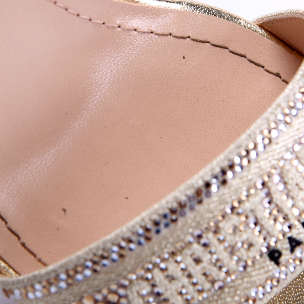 Dway Sandals Heels Embroidered Strass Size 38.5 Gold