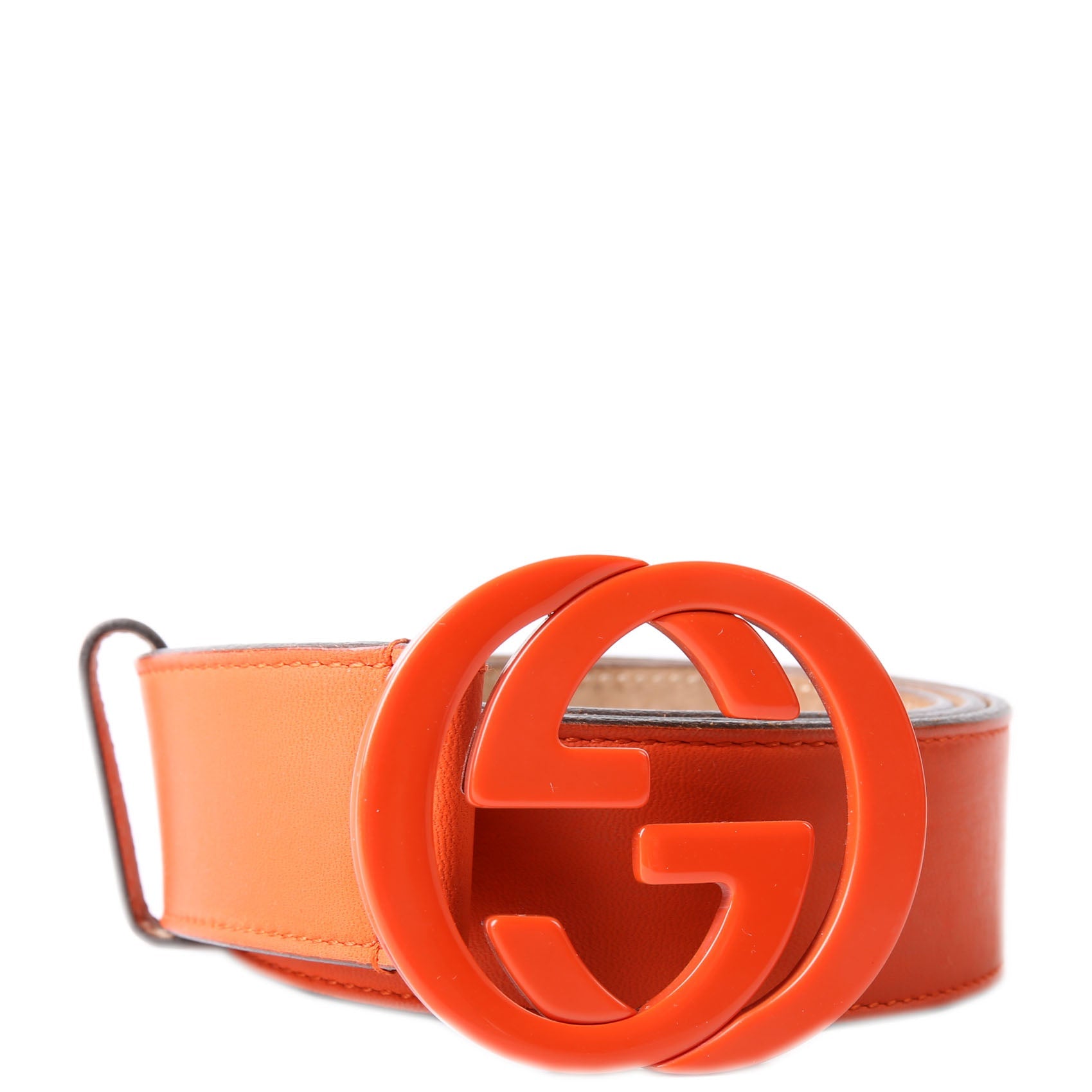 Gucci 223891 Leather Interlocking G Belt Size 105/42 Orange