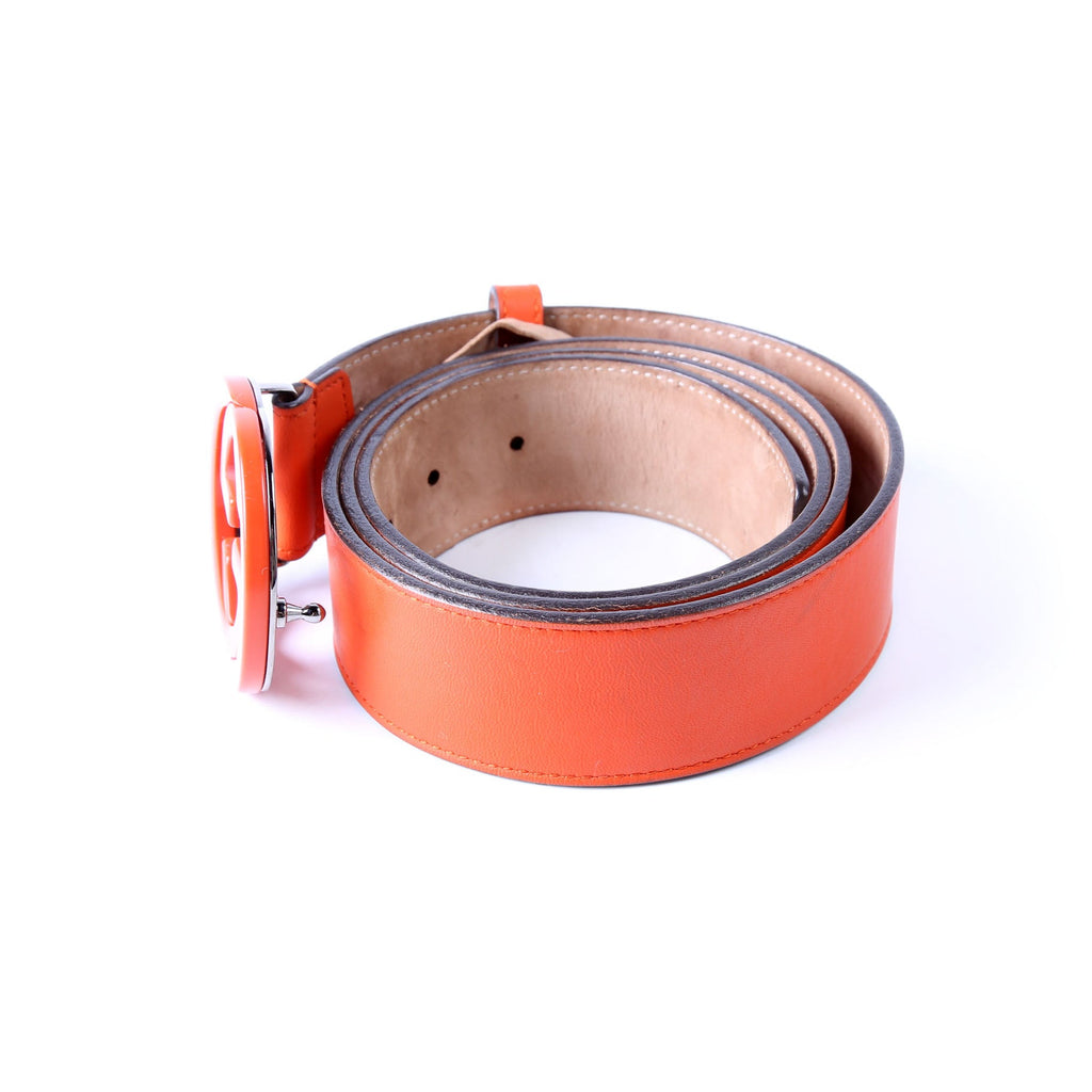 Gucci 223891 Leather Interlocking G Belt Size 105/42 Orange