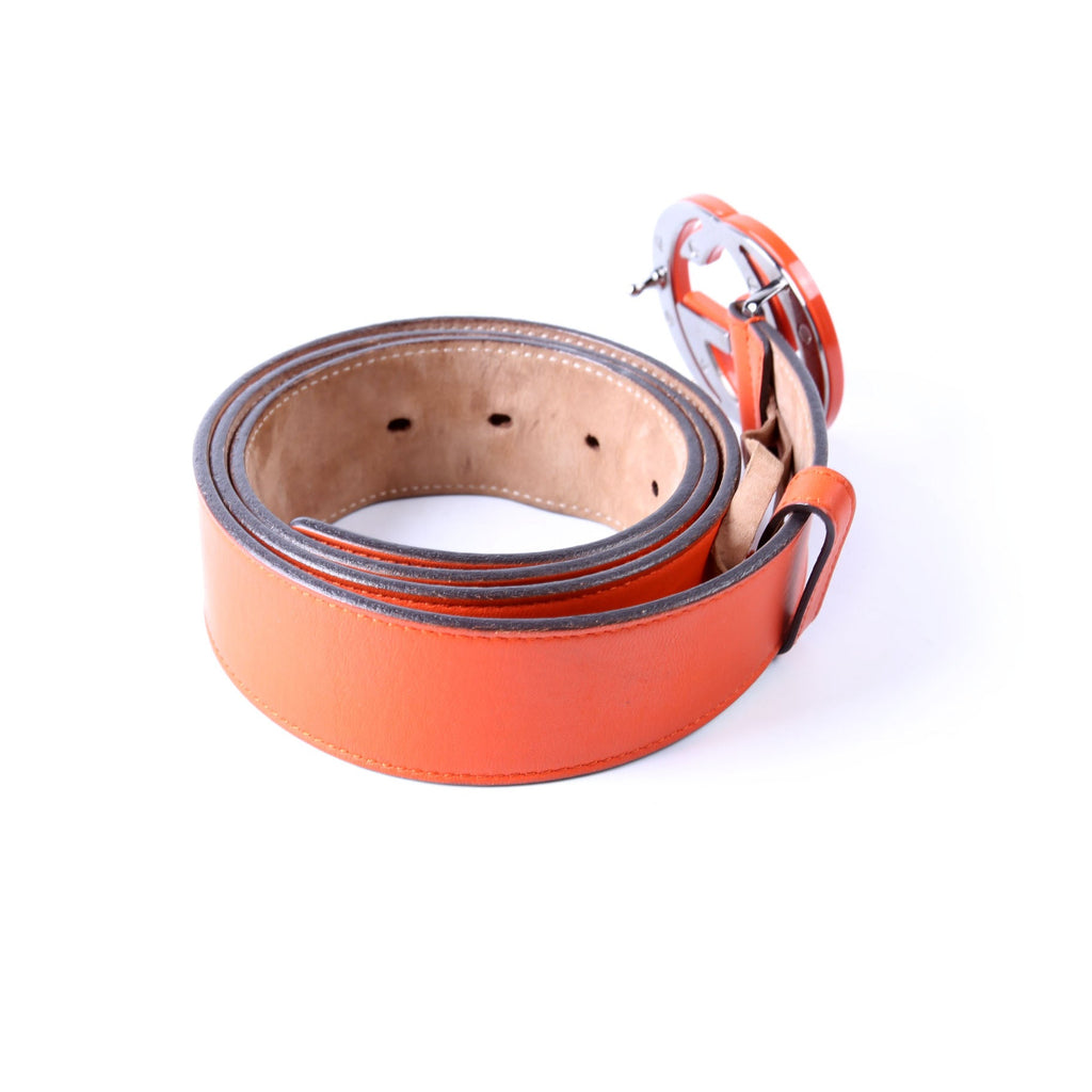 Gucci 223891 Leather Interlocking G Belt Size 105/42 Orange
