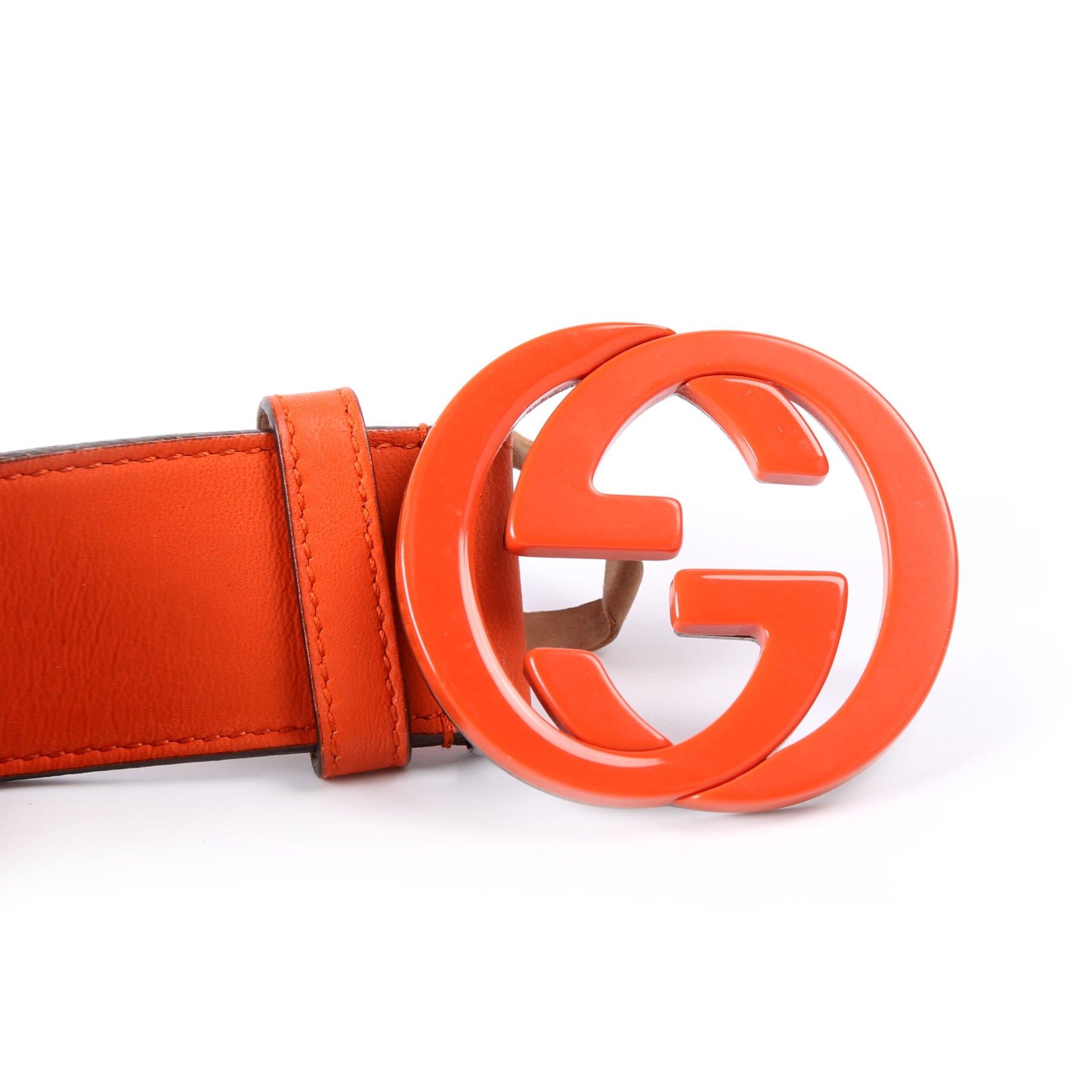 Gucci 223891 Leather Interlocking G Belt Size 105/42 Orange